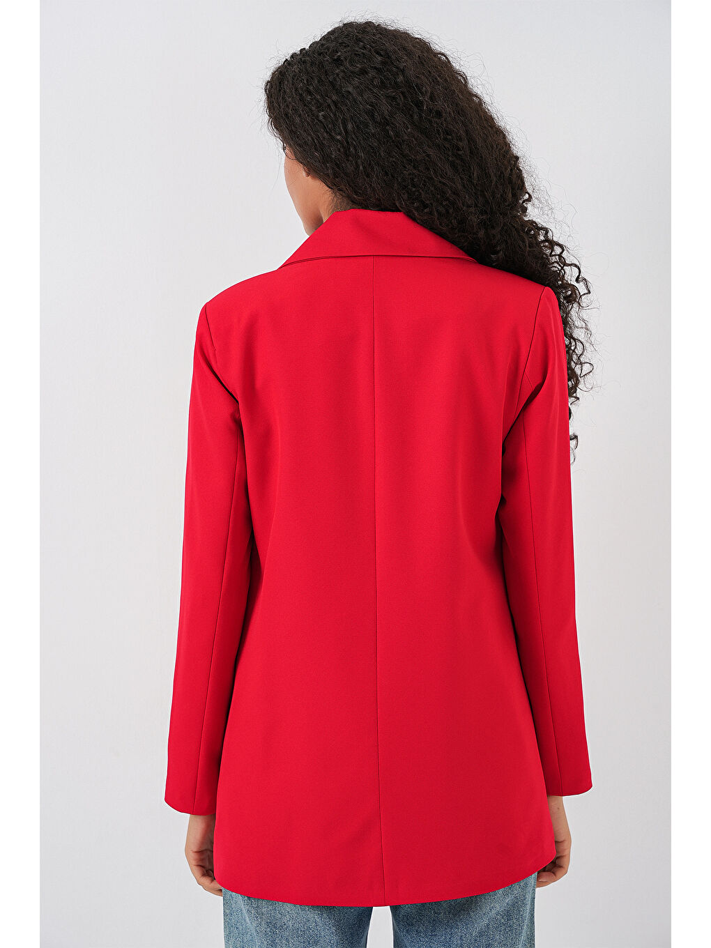Kadın Kruvaze Yaka Blazer Ceket 0722 - Kırmızı-5