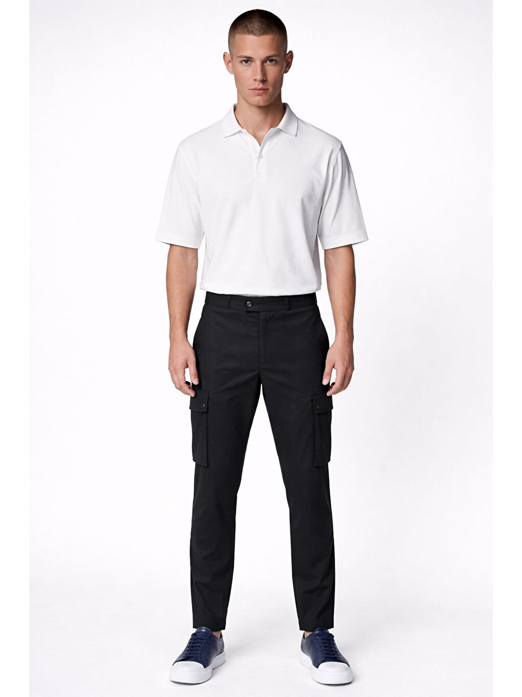 Giotelli Erkek Siyah Dar Kesim Slim Fit Viskon Dokuma Kargo Cep Normal Bel Pantolon