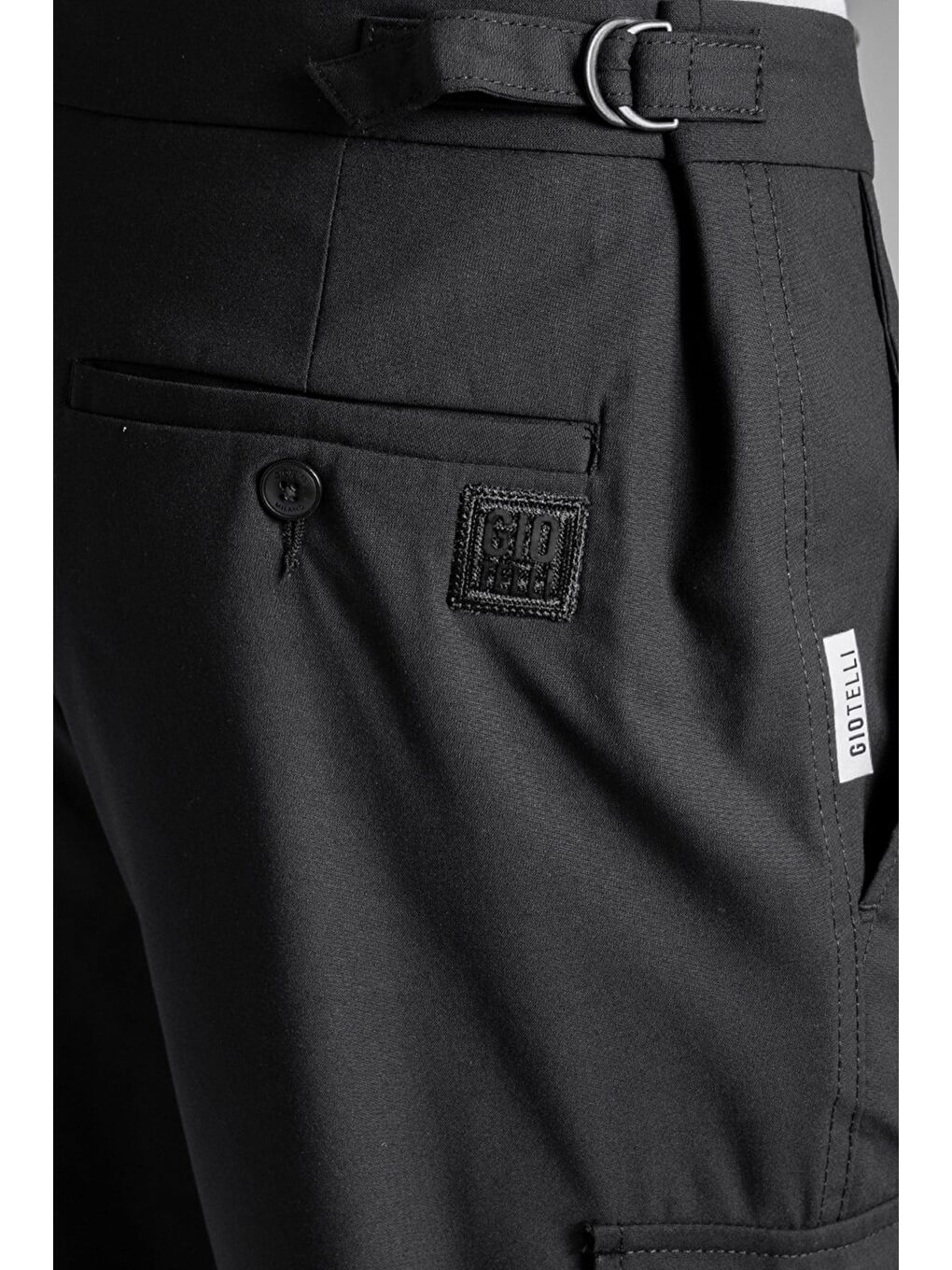 Giotelli Erkek Siyah Dar Kesim Slim Fit Viskon Dokuma Kargo Cep Normal Bel Pantolon-2