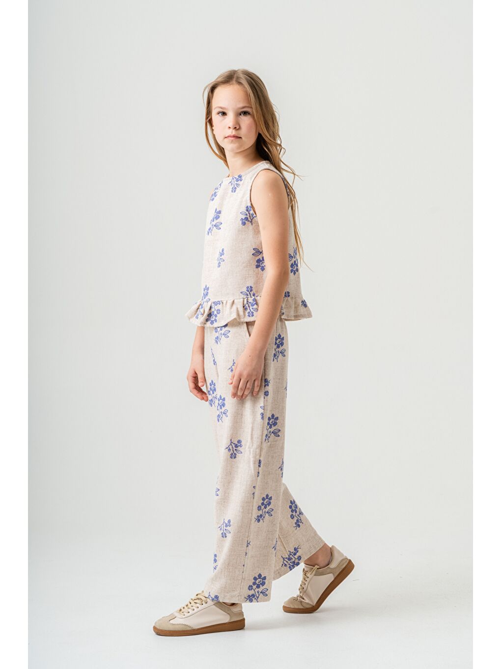 Gri Kız Çocuk Kolsuz Keten Takım 2-9 Yaş-2