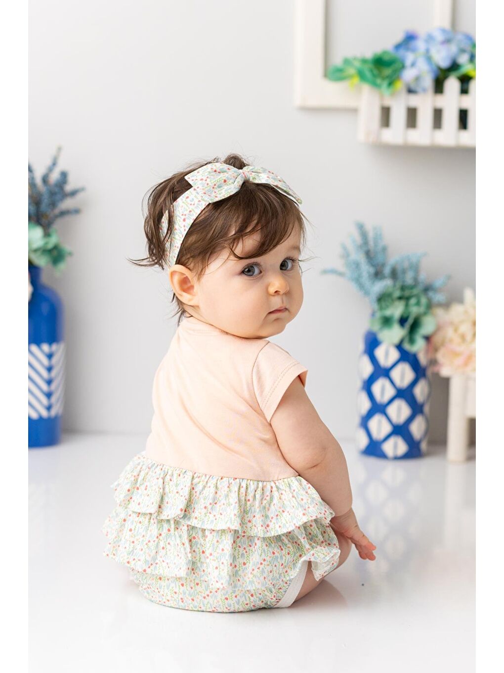 Turuncu Kız Bebek Bandanalı Fırfırlı Çıtçıtlı Body - Yavruağzı-1