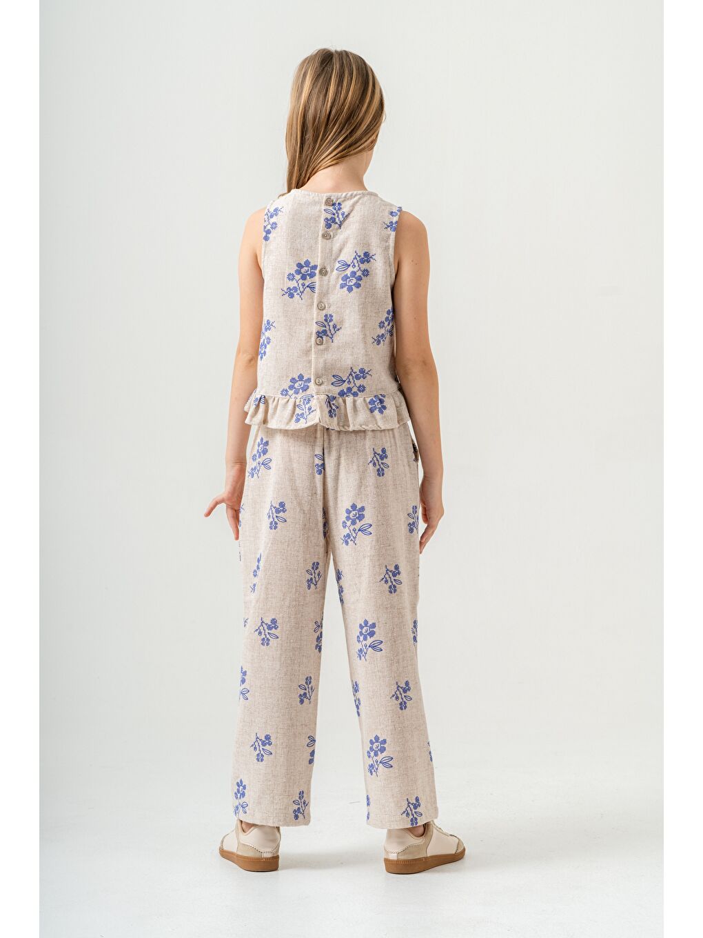 Gri Kız Çocuk Kolsuz Keten Takım 2-9 Yaş-4