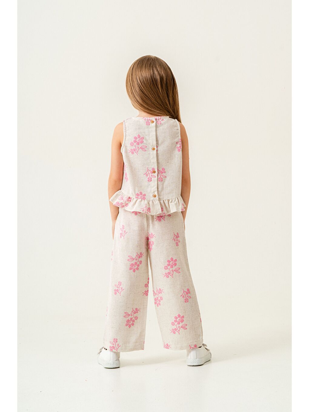 Gri Kız Çocuk Kolsuz Keten Takım 2-9 Yaş-2