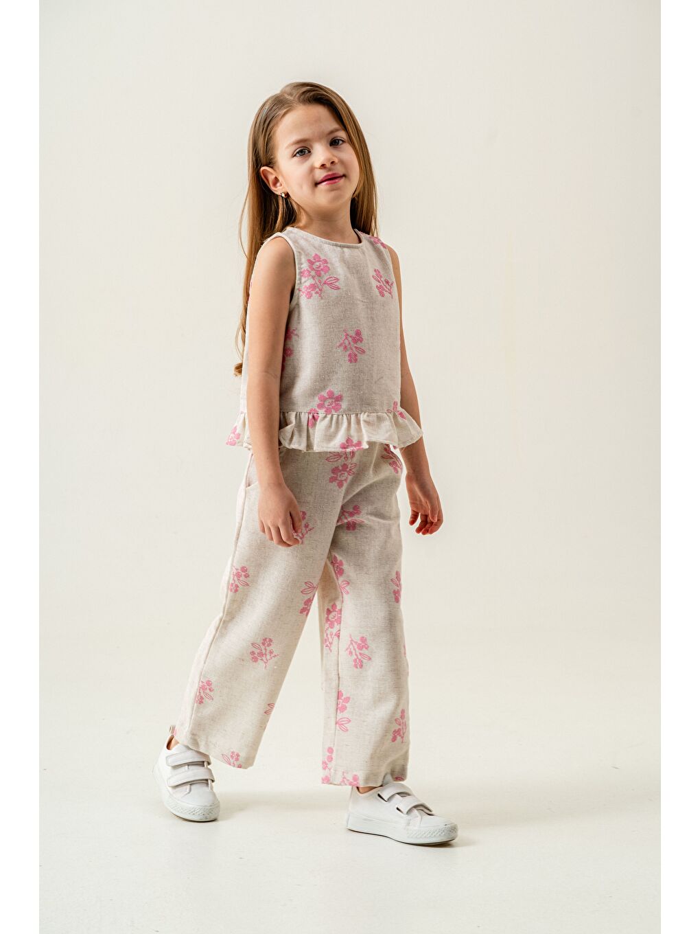 Gri Kız Çocuk Kolsuz Keten Takım 2-9 Yaş-3