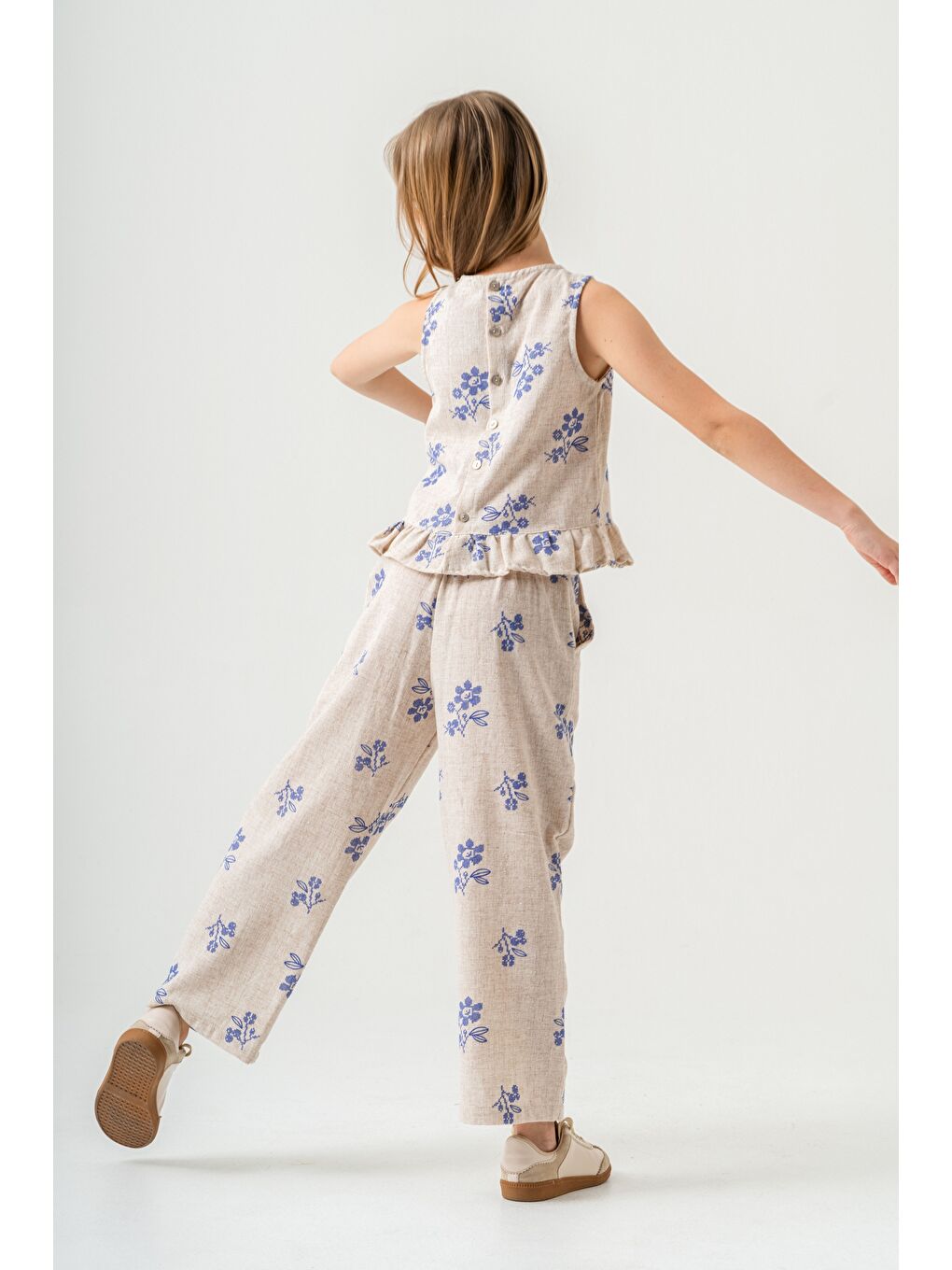 Gri Kız Çocuk Kolsuz Keten Takım 2-9 Yaş-5