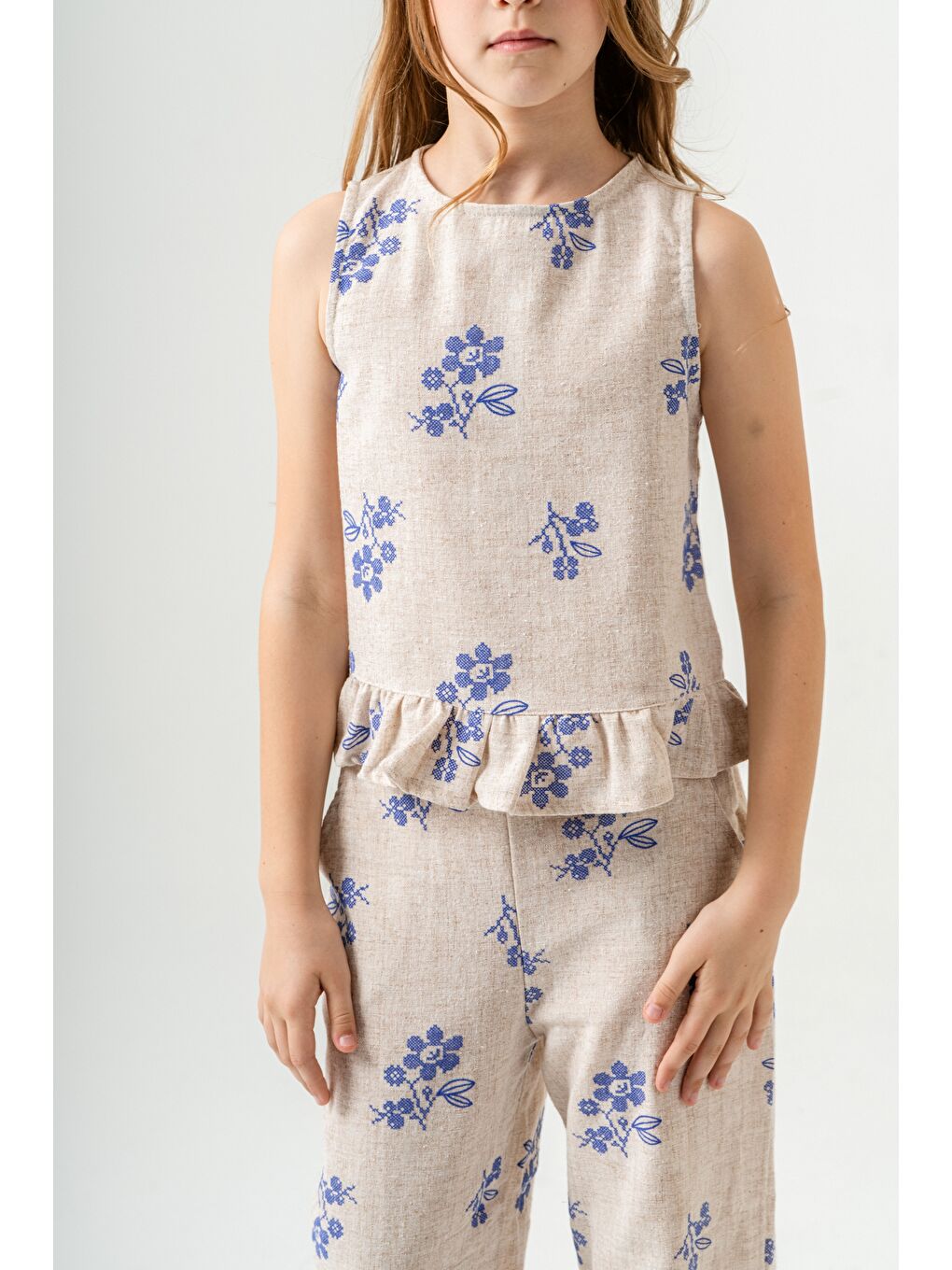 Gri Kız Çocuk Kolsuz Keten Takım 2-9 Yaş-6