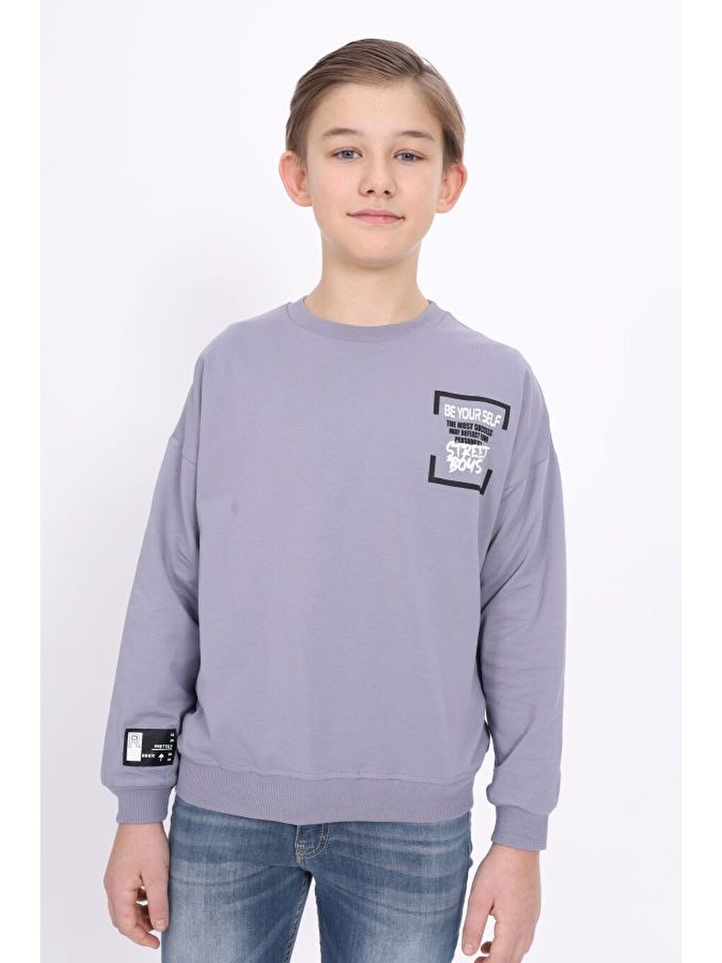 Gri Erkek Çocuk Baskılı Sweatshirt-1