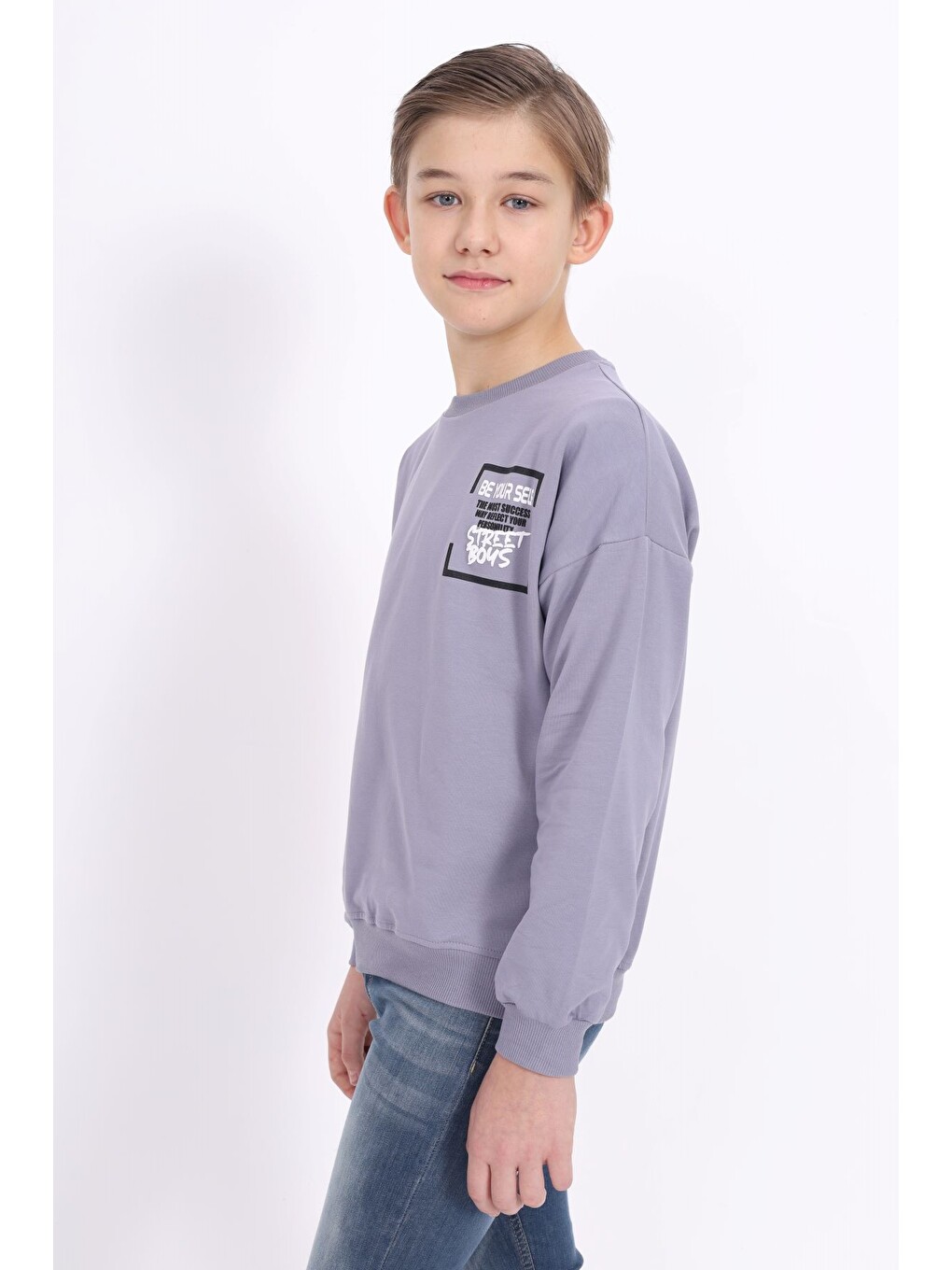 Gri Erkek Çocuk Baskılı Sweatshirt-2