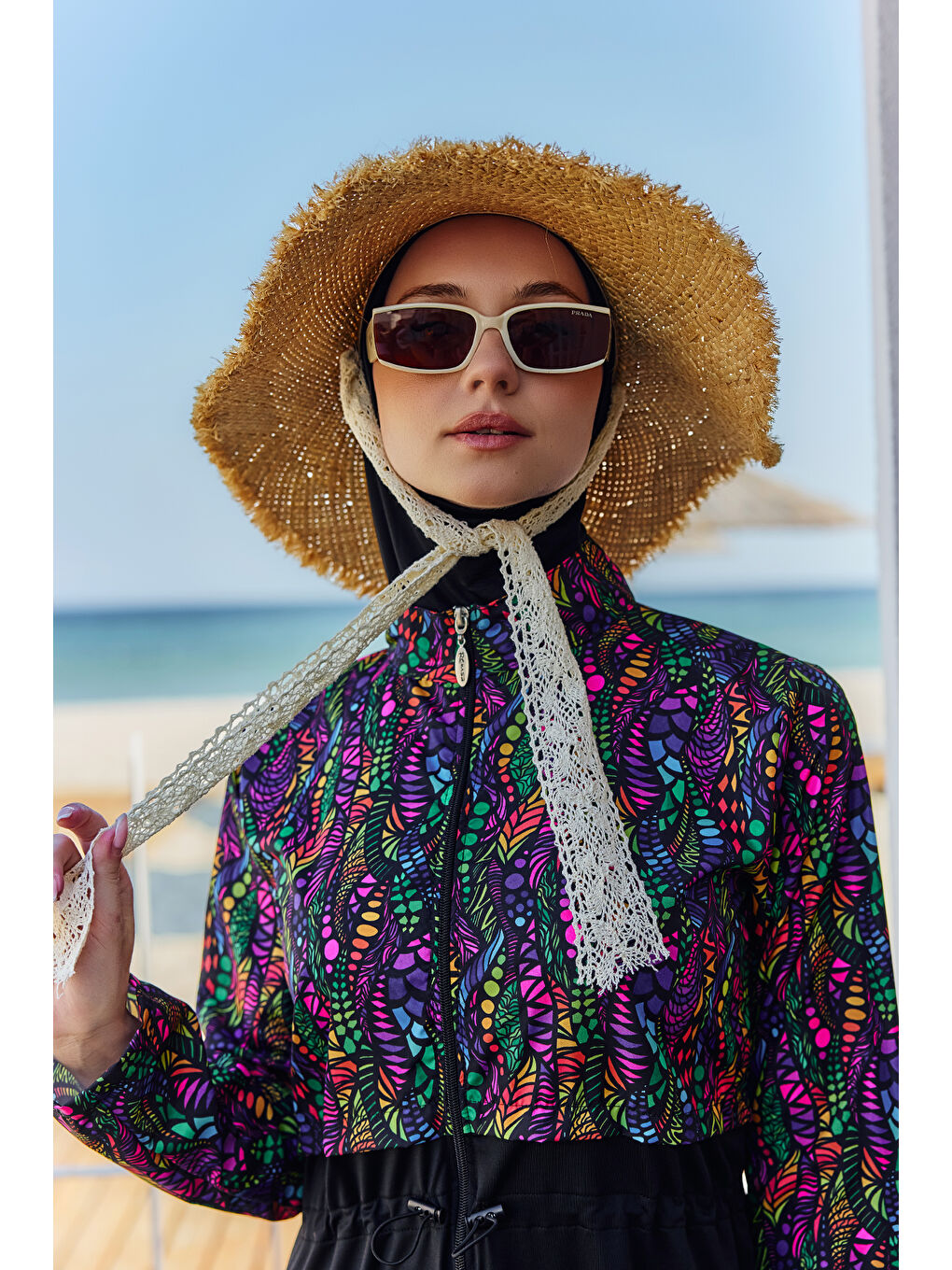 Kenarları Püsküllü Kurdele Bağlama Detaylı Hasır Şapka Plaj Şapkası RŞ-2092 Bej01-1