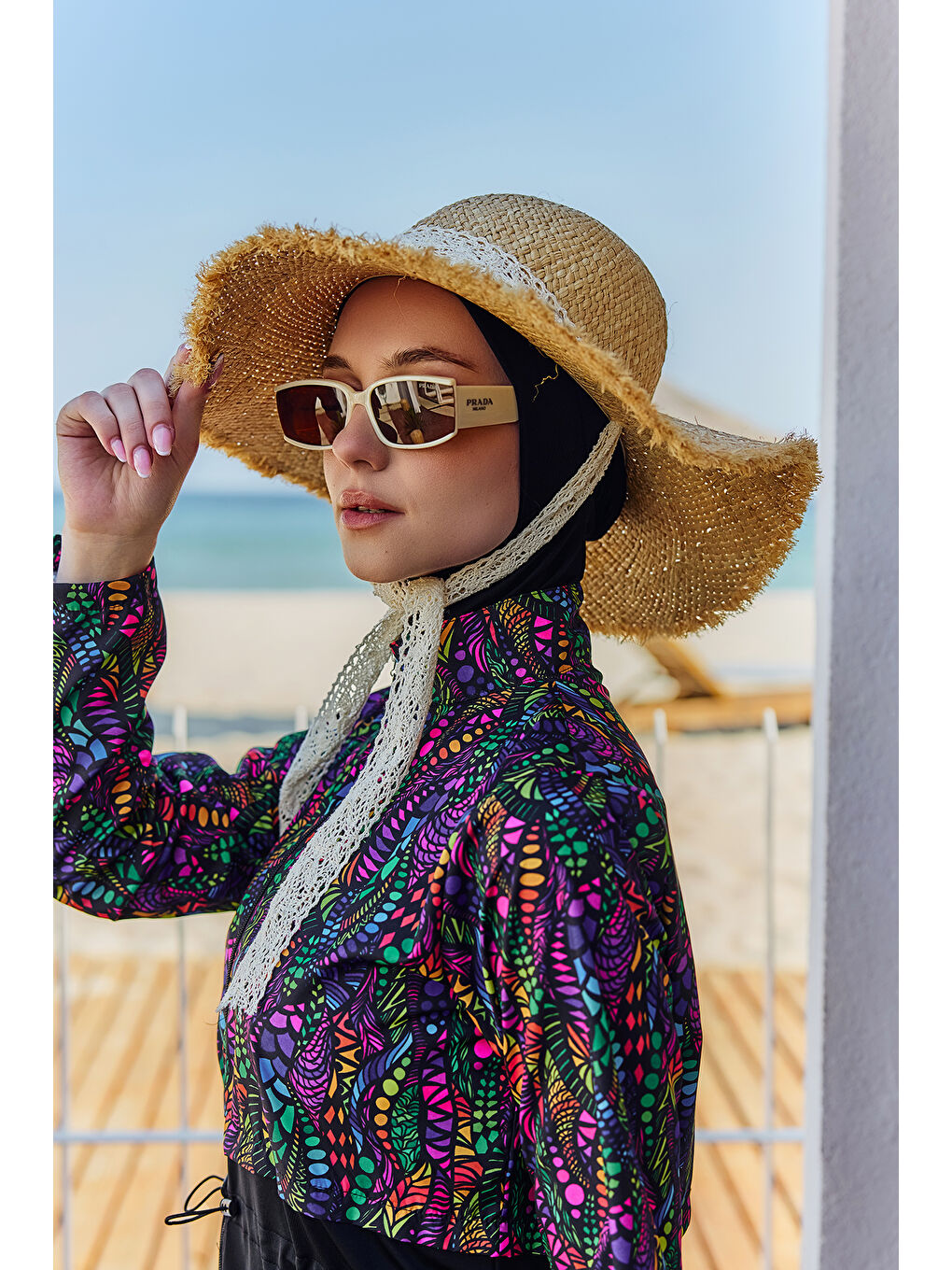 Kenarları Püsküllü Kurdele Bağlama Detaylı Hasır Şapka Plaj Şapkası RŞ-2092 Bej01-2