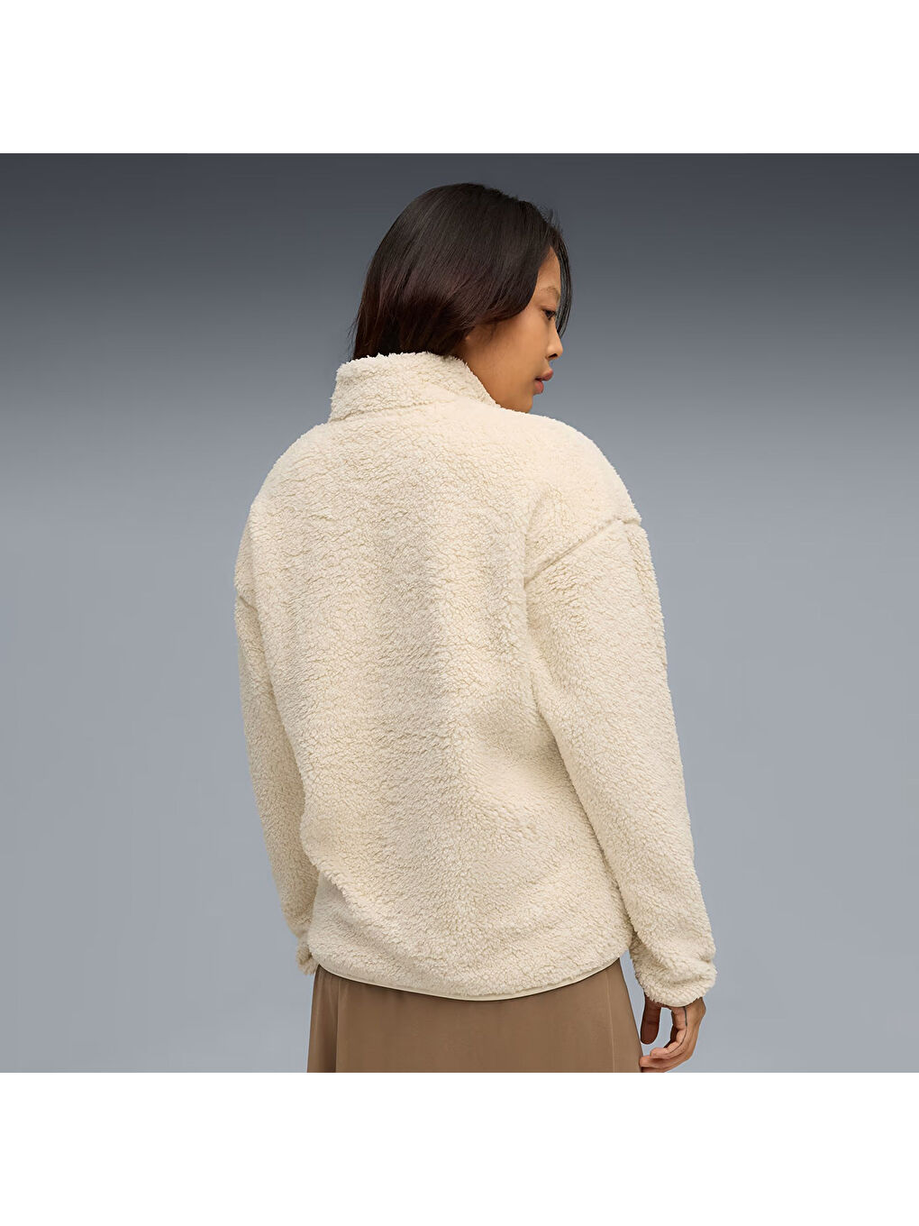 Essentials Elevated Sherpa Cr Kadın Bej Dik Yaka Sweatshirt-1