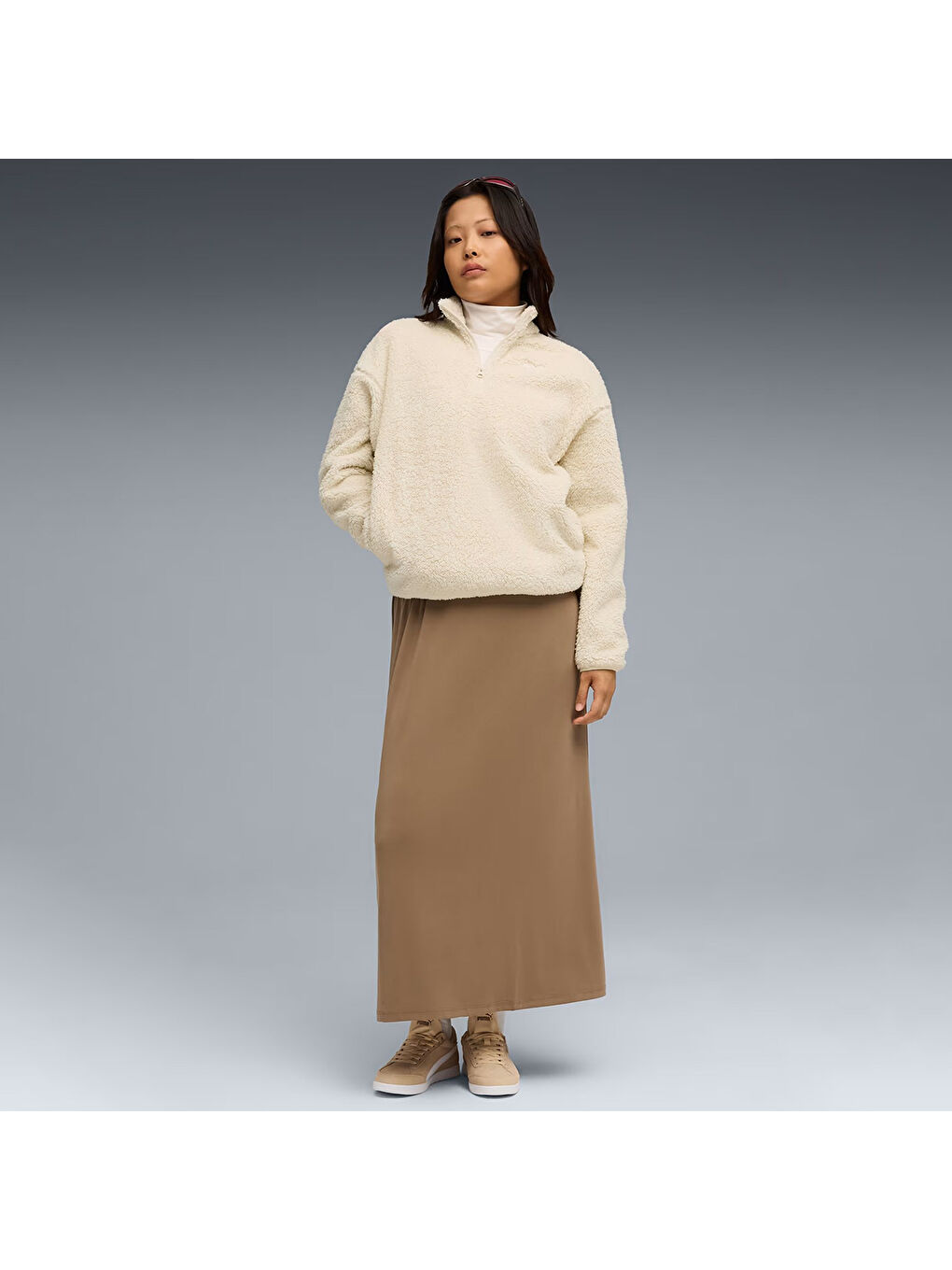 Essentials Elevated Sherpa Cr Kadın Bej Dik Yaka Sweatshirt-2