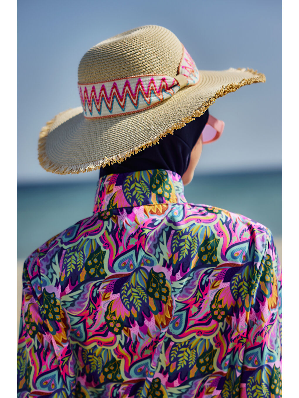 Kenarları Püsküllü Zigzag Şerit Detaylı Hasır Şapka Plaj Şapkası RŞ-2101 Bej-2