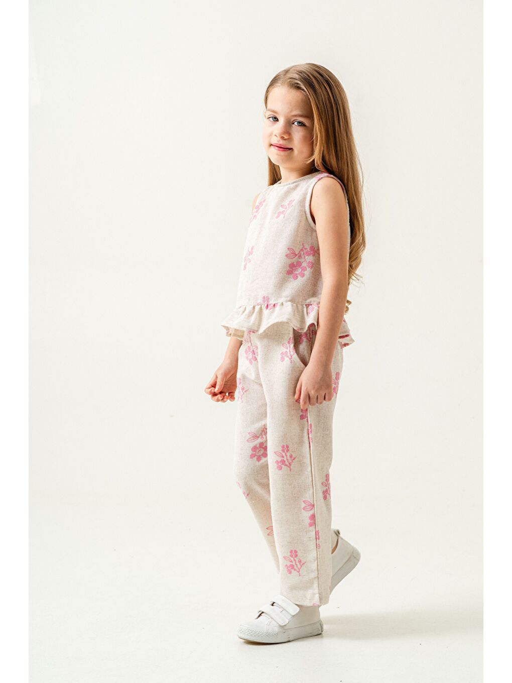 Gri Kız Çocuk Kolsuz Keten Takım 2-9 Yaş-4