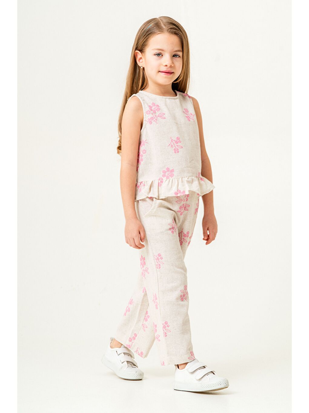 Gri Kız Çocuk Kolsuz Keten Takım 2-9 Yaş-5