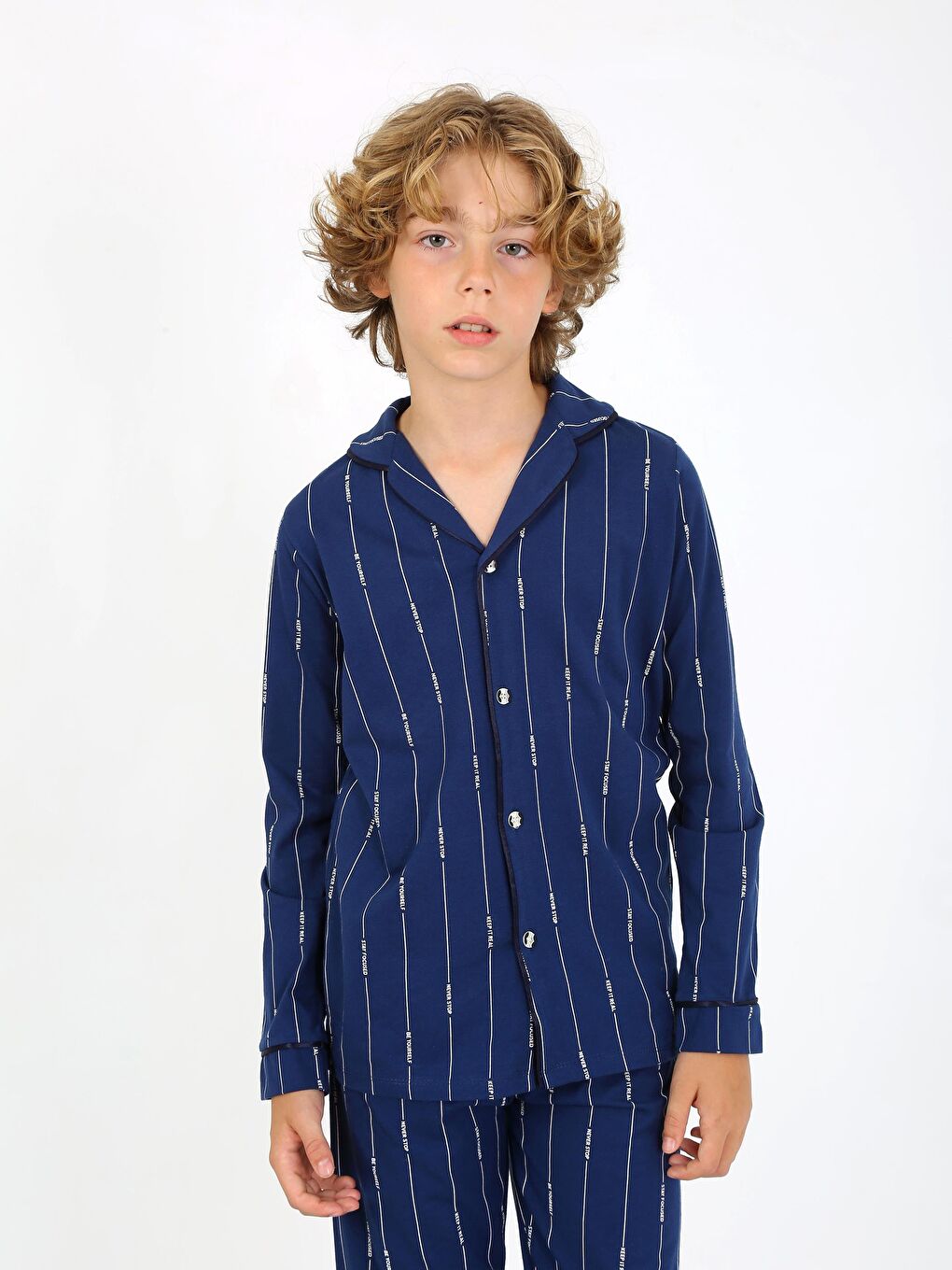 Vitmo Indigo Erkek Çocuk Uzun Kollu %100 Pamuklu Düğmeli Pijama Takımı Leo Uzun