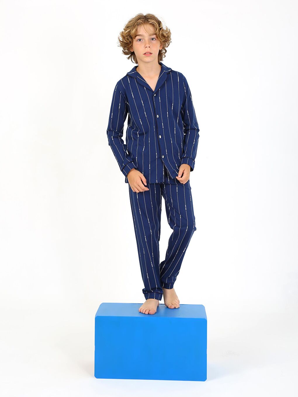 Vitmo Indigo Erkek Çocuk Uzun Kollu %100 Pamuklu Düğmeli Pijama Takımı Leo Uzun - 1