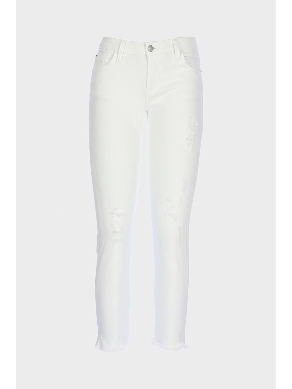 Naomi Beyaz Normal Bel Yıpratma Detaylı Paçası Kesikli Skinny Fit Jean Pantolon C 4526-056