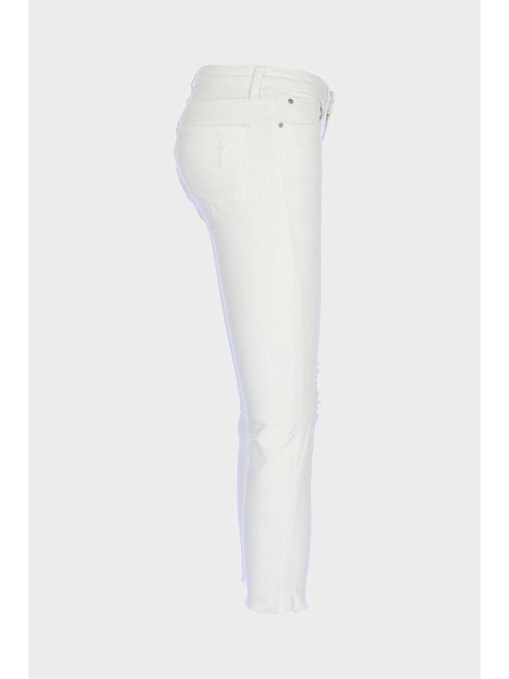 Naomi Beyaz Normal Bel Yıpratma Detaylı Paçası Kesikli Skinny Fit Jean Pantolon C 4526-056-3