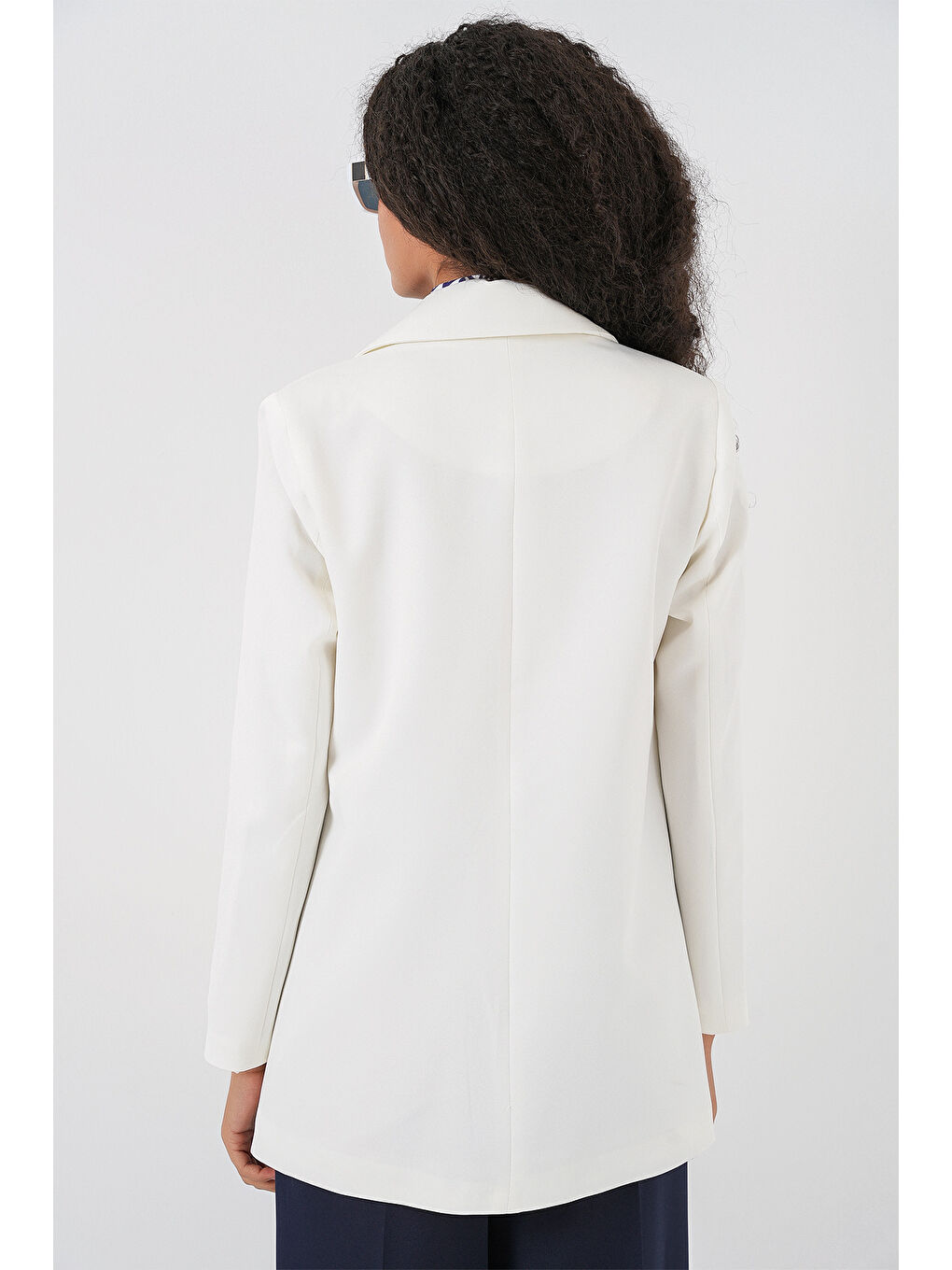 Kadın Kruvaze Yaka Blazer Ceket 0722 - Beyaz-4