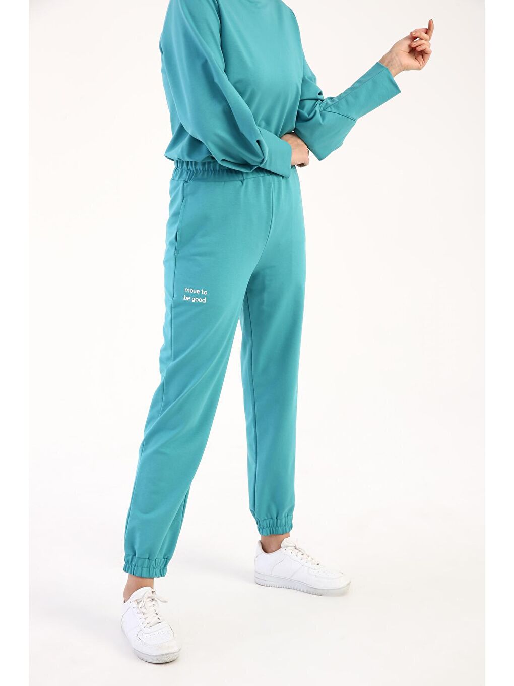 Turkuaz Aqua Paça Lastikli Nakışlı Pantolon