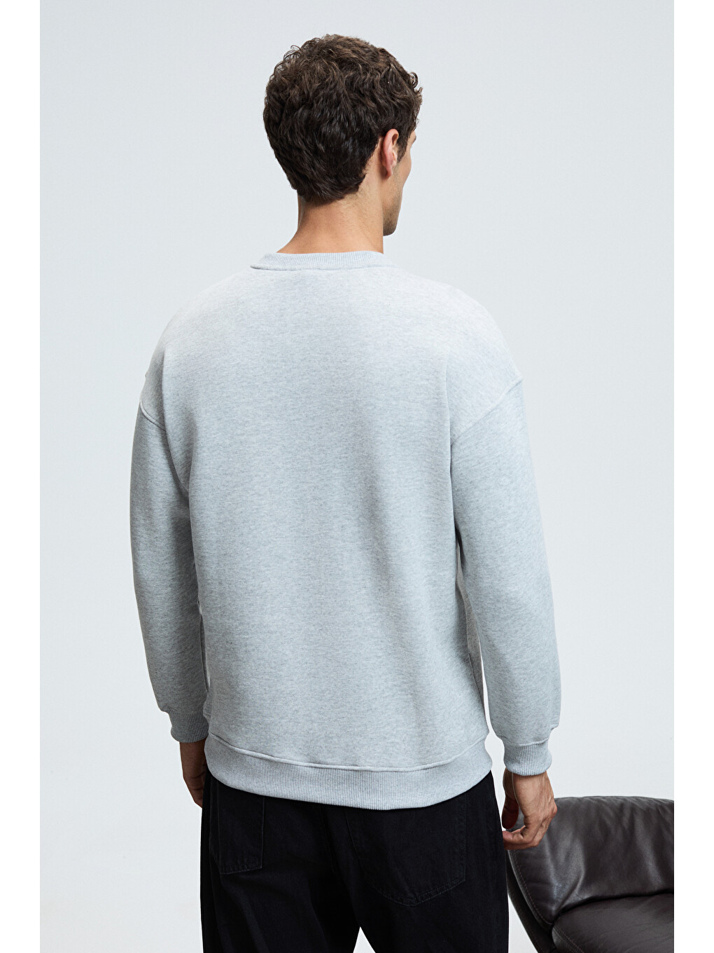Bryan Erkek Yumuşacık Kumaşlı 3 İplik Oversize Bol Kesim Yuvarlak Yakalı Baskılı Gri Melanj Sweatshi-4