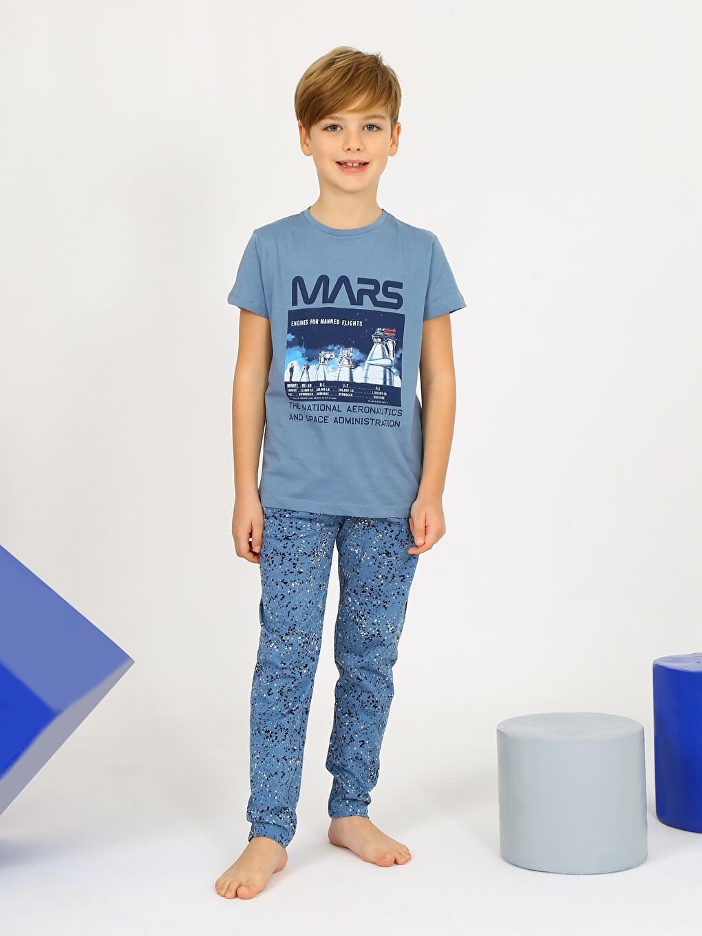 Vitmo Indigo Erkek Çocuk Kısa Kollu %100 Pamuklu Mars Space Pijama Takımı - 2