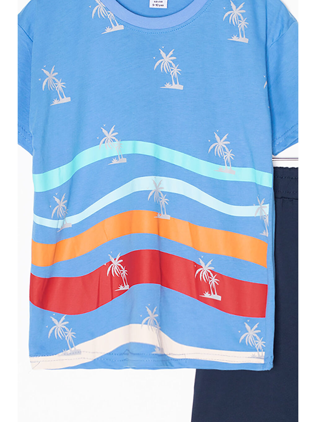Mavi Palmiye Desenli Bisiklet Yaka Erkek Çocuk Şortlu Takım 20628-2