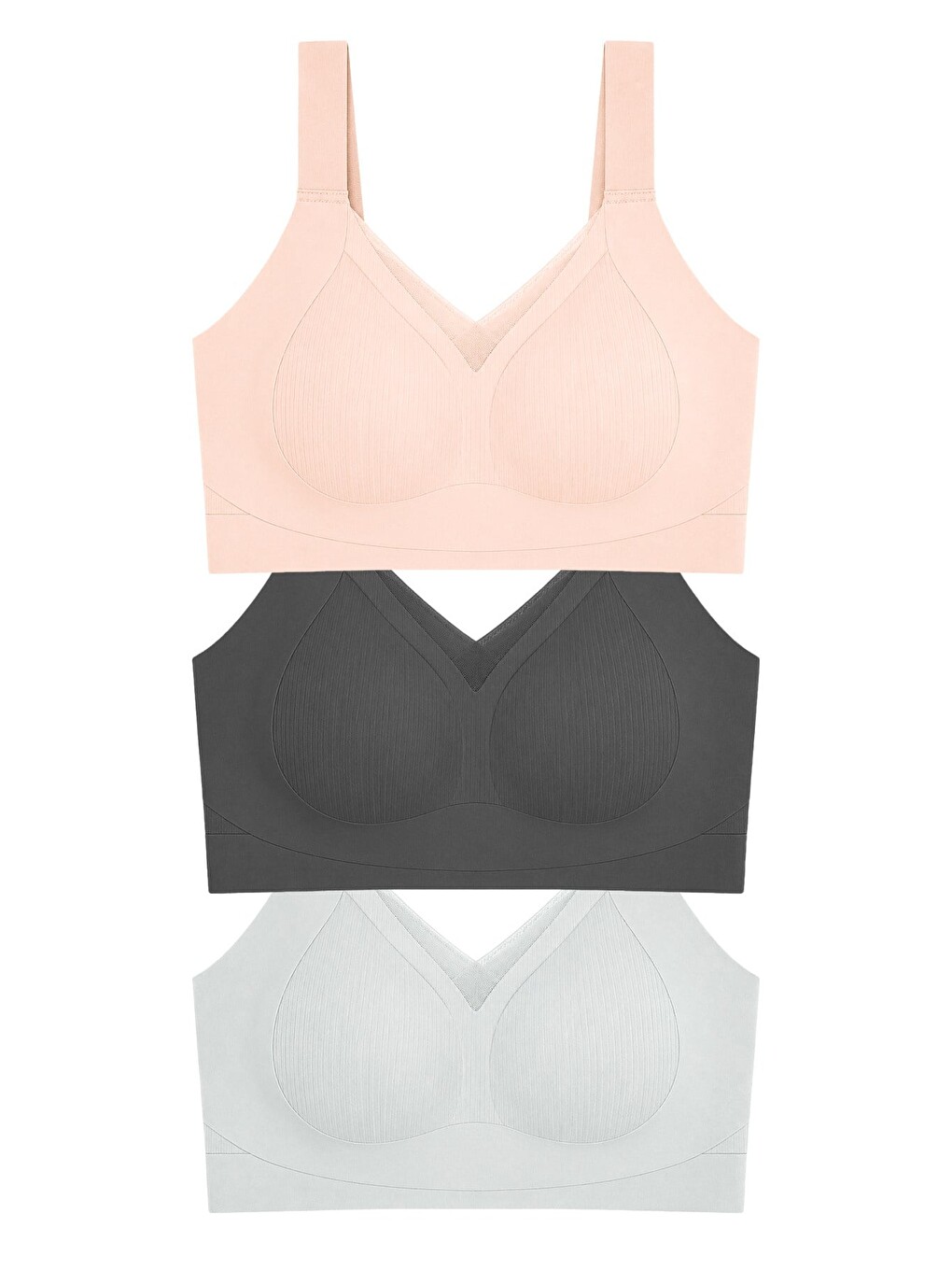 Karışık Seamless Bra - Elvora | Lazer Kesim Rib Dokulu Tül Detaylı Balensiz Kadın Sütyen 3'lü Paket-2