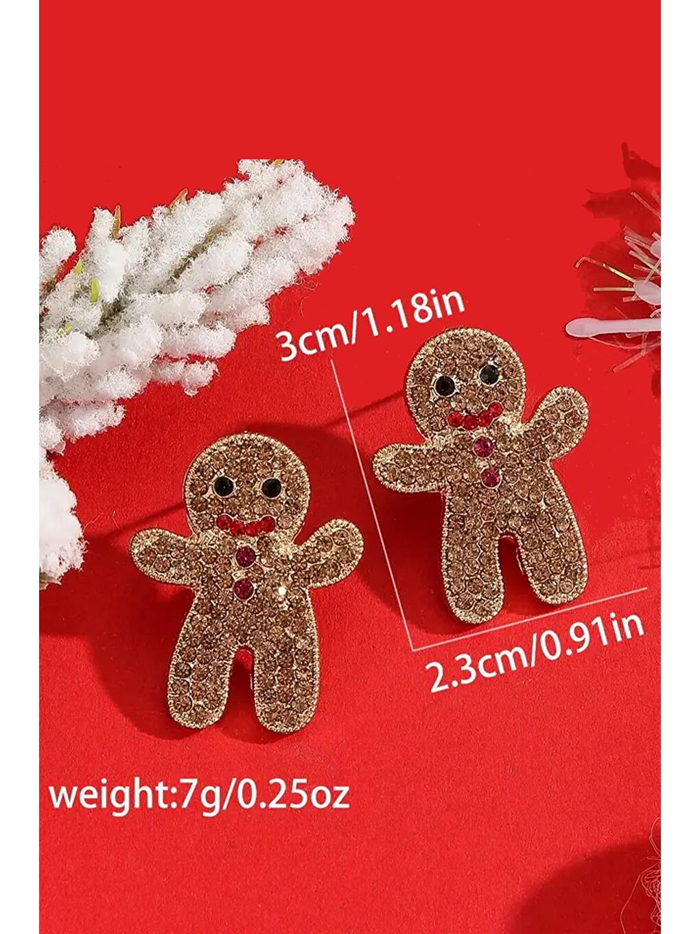 New Obsessions Kahverengi Yılbaşı Gingerbread Figürlü Zirkon Gömme Taşlı Çivi Küpe - 6