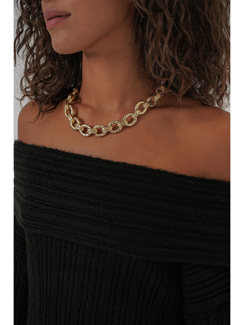 15908 Kadın Açık Omuz Oversize Triko Kazak - Siyah-4