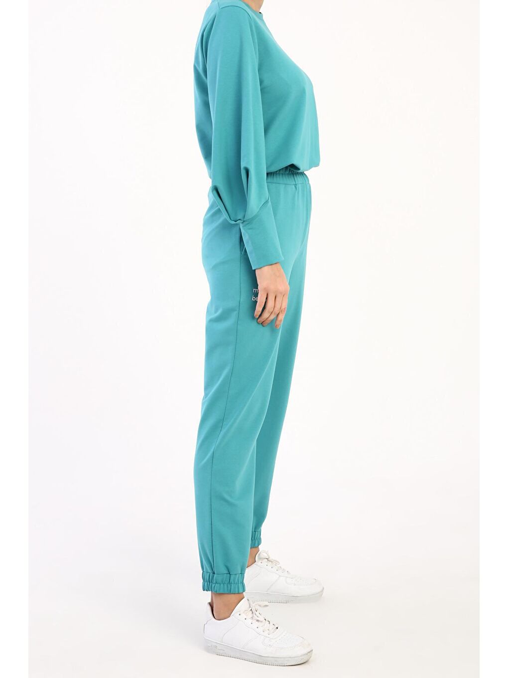 Turkuaz Aqua Paça Lastikli Nakışlı Pantolon-2