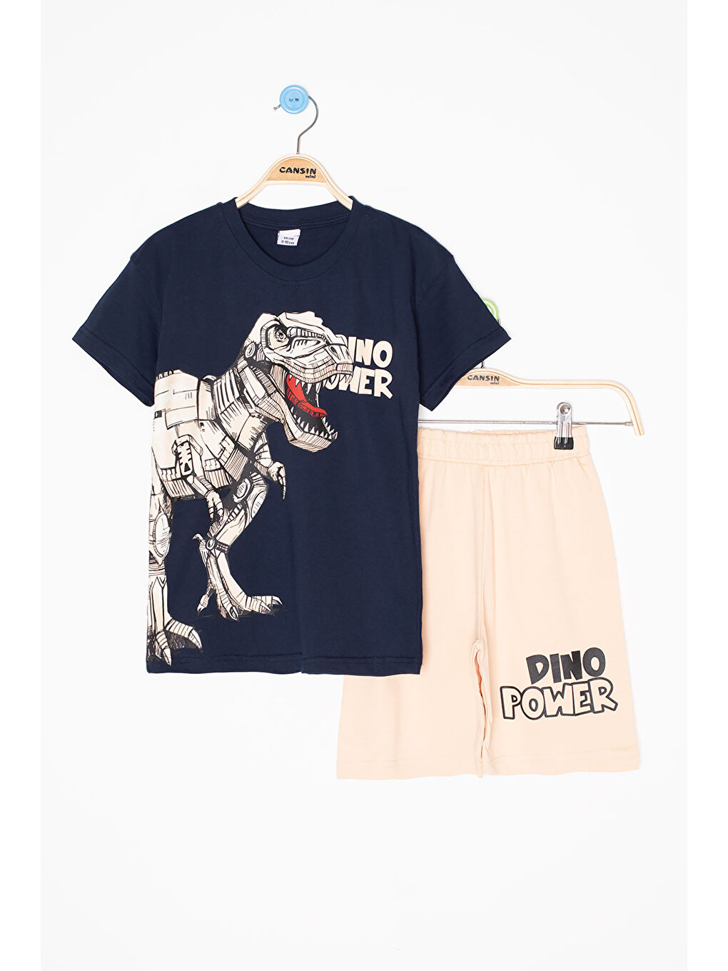 Lacivert Dino Baskılı Yazılı Erkek Çocuk Şortlu Alt Üst Takım 20618
