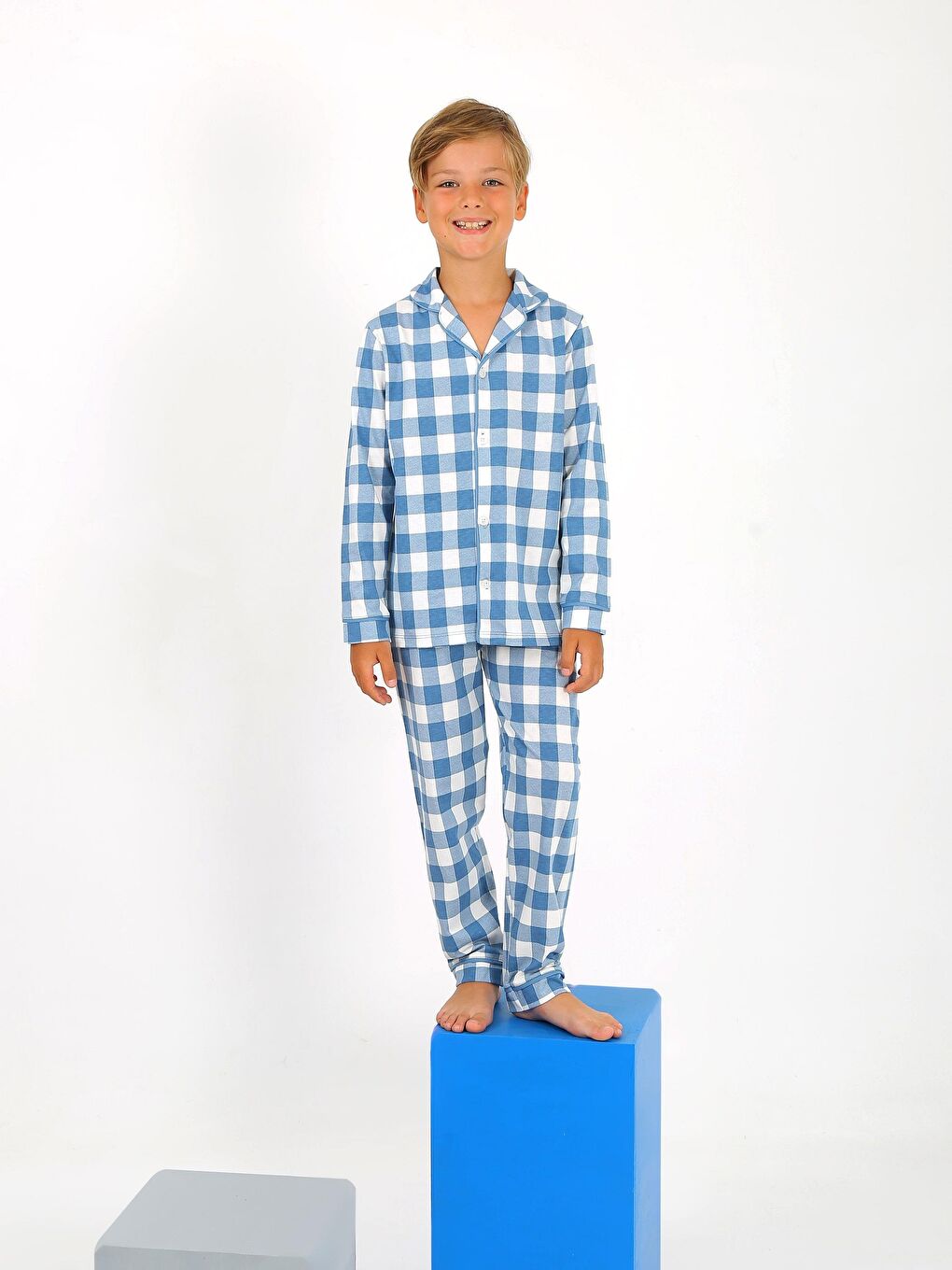 Vitmo Mavi Erkek Çocuk Uzun Kollu %100 Pamuklu Düğmeli Pijama Takımı Vita - 2