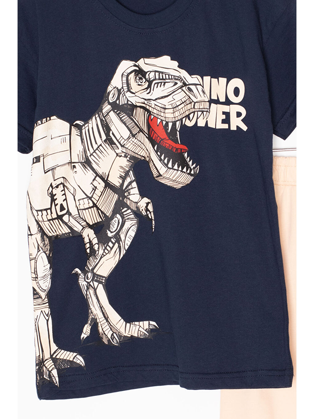 Lacivert Dino Baskılı Yazılı Erkek Çocuk Şortlu Alt Üst Takım 20618-2