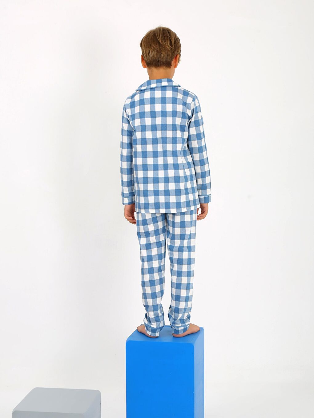 Vitmo Mavi Erkek Çocuk Uzun Kollu %100 Pamuklu Düğmeli Pijama Takımı Vita - 3