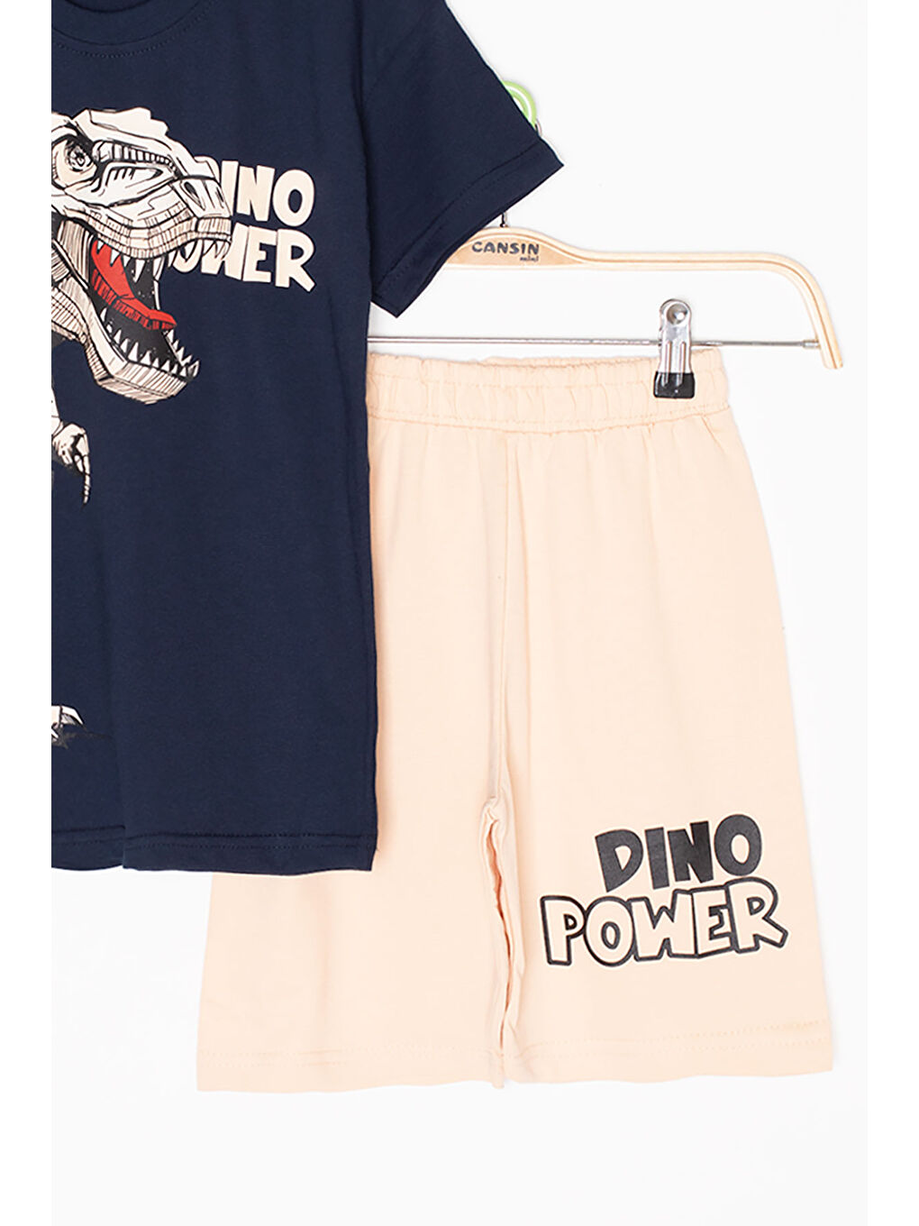 Lacivert Dino Baskılı Yazılı Erkek Çocuk Şortlu Alt Üst Takım 20618-3