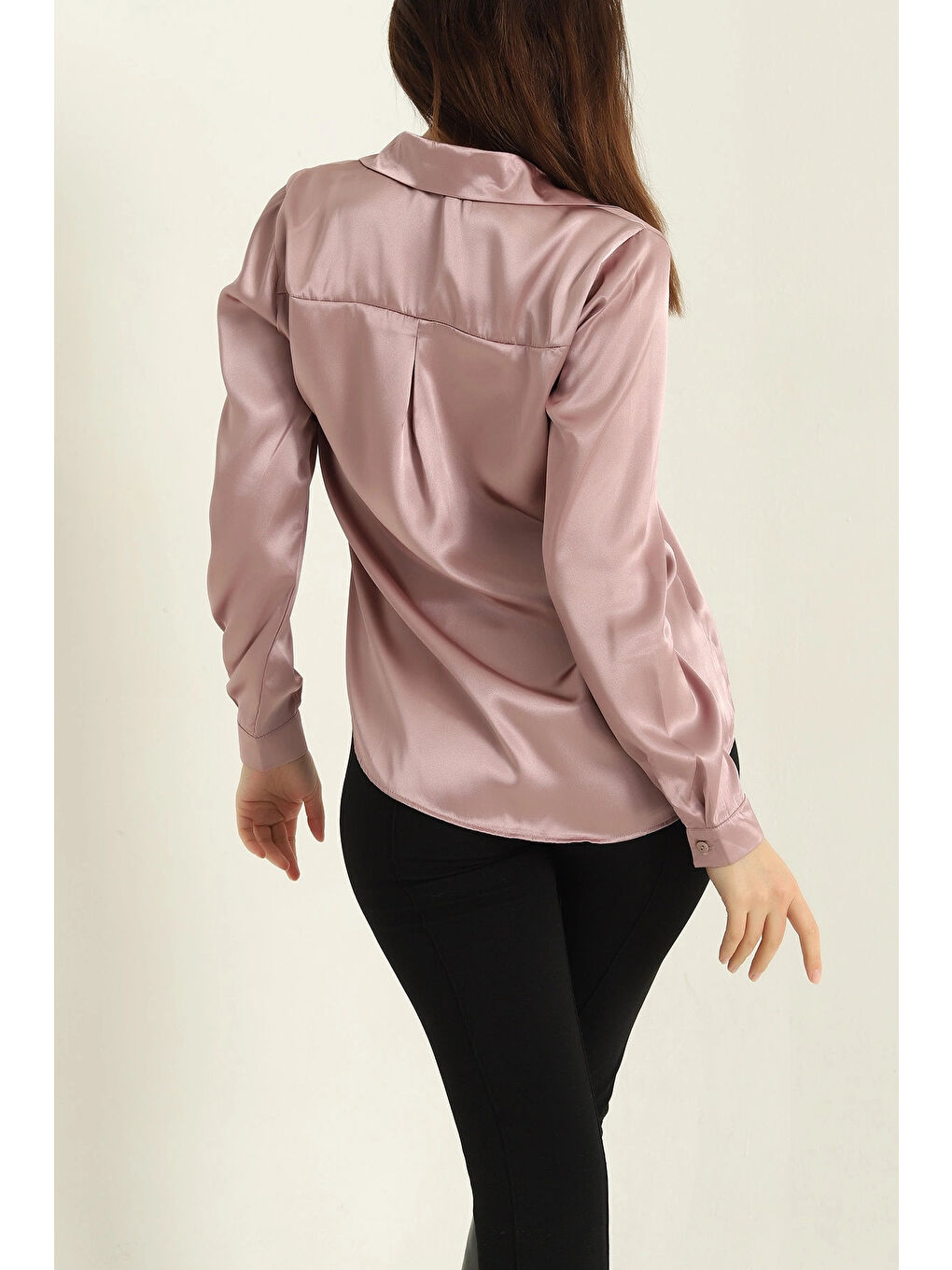Hazelin Pembe Kadın Gül Kurusu Saten Yüzeyli Tesettür Gömlek HZL25W-BD139641 - 3