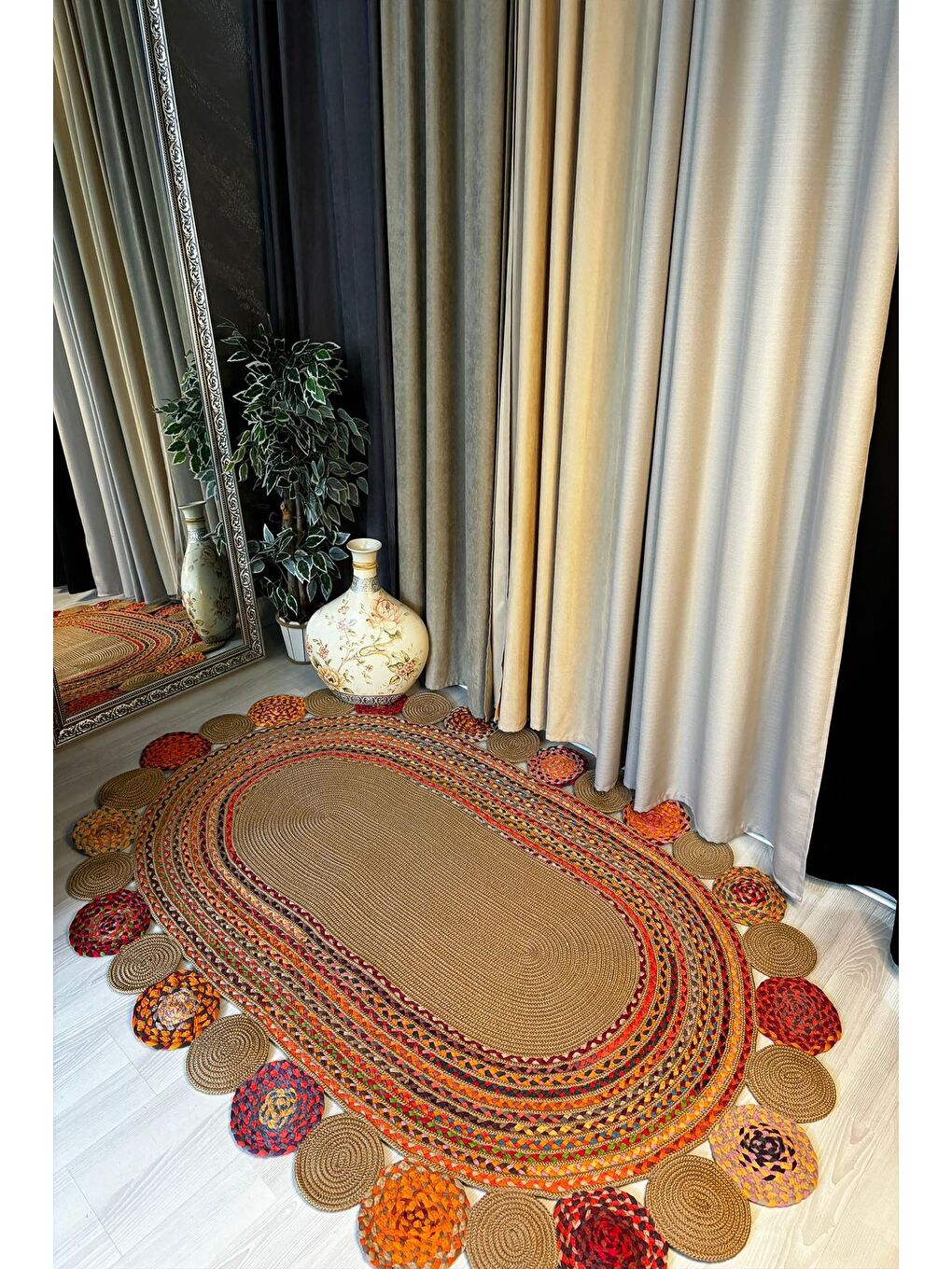 Bej Natural Jüt Halı El Dokuma Hasır Yolluk Bohem Jüt Kilim HMFJUT431 120 x 180 cm-1