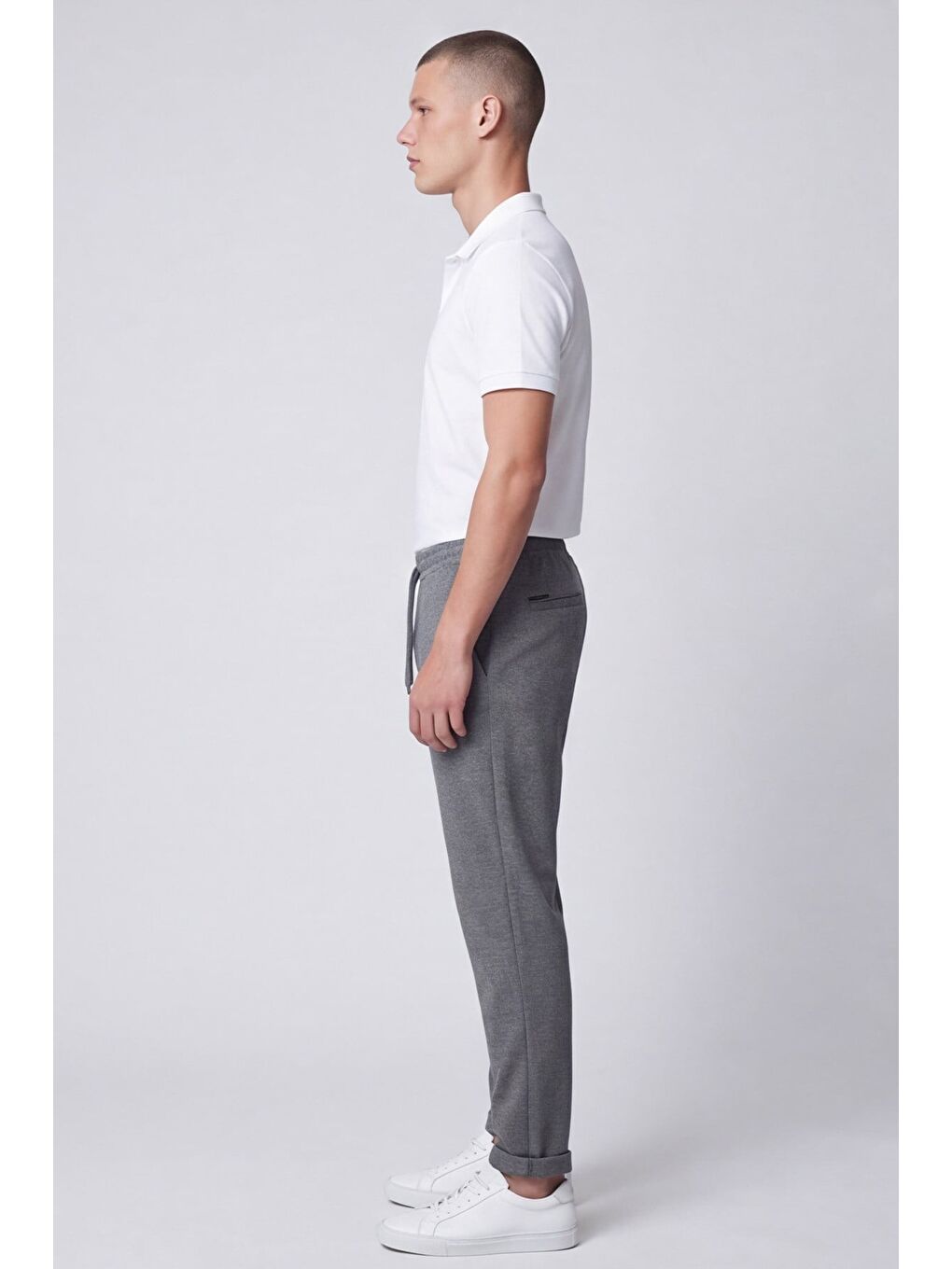 Giotelli Erkek Gri Dar Kesim Slim Fit Viskon Dokuma Yan Cep Lastikli Bel Pantolon-2