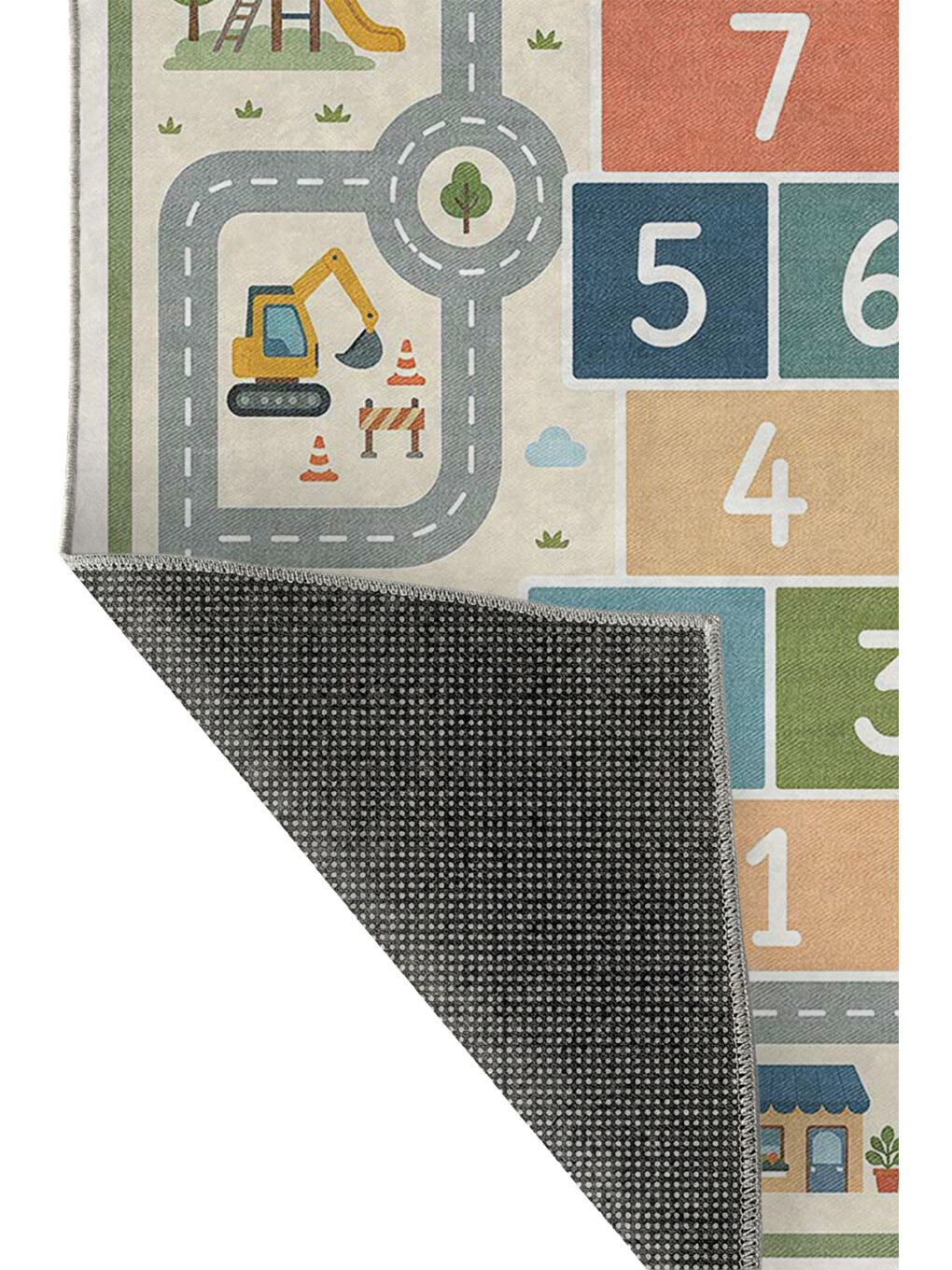 Ekru Modern Çocuk Halısı Kaymaz Tabanlı Makinede Yıkanabilir Çocuk Odası Halısı-3