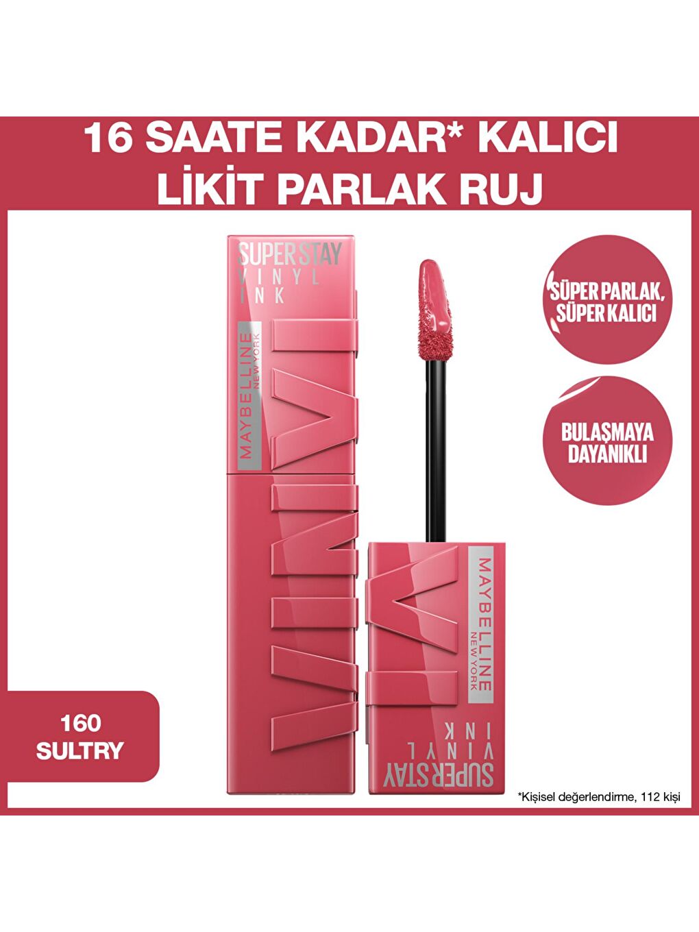 MAYBELLINE NEWYORK Pembe Super Stay Vinyl Ink Uzun Süre Kalıcı Likit Parlak Ruj 160 Sultry