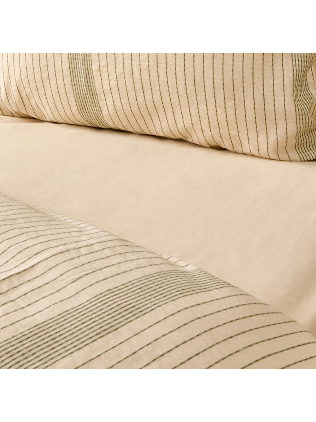 Soft Ciro İpliği Boyalı Çift Kişilik Nevresim Takımı - Krem / Yeşil-1