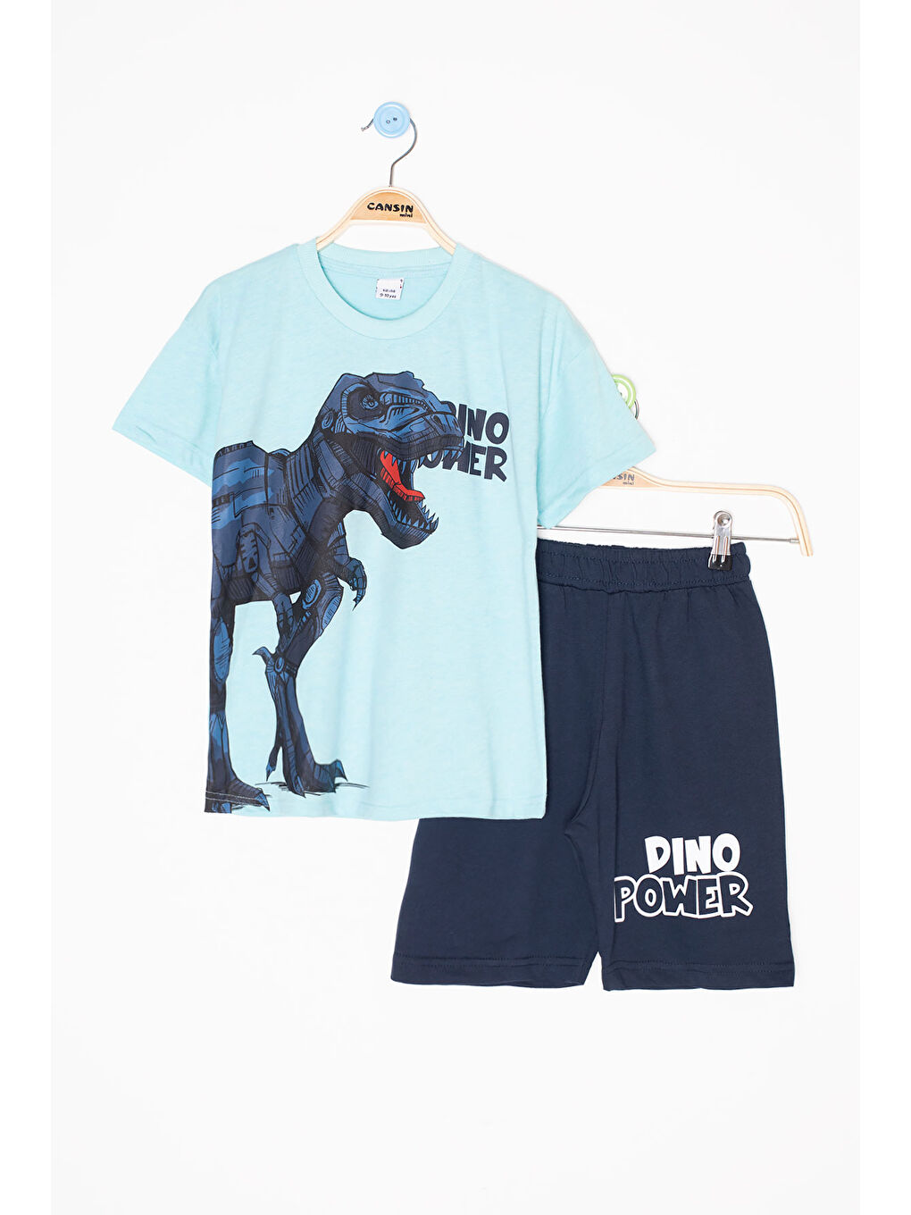 Turkuaz Dino Baskılı Yazılı Erkek Çocuk Şortlu Alt Üst Takım 20619