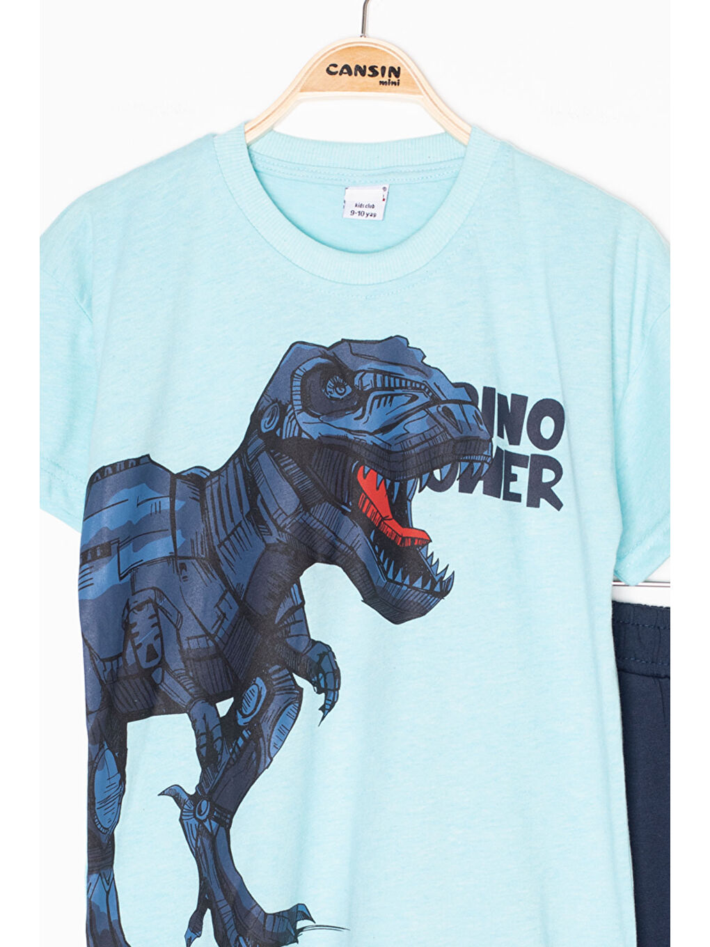 Turkuaz Dino Baskılı Yazılı Erkek Çocuk Şortlu Alt Üst Takım 20619-2