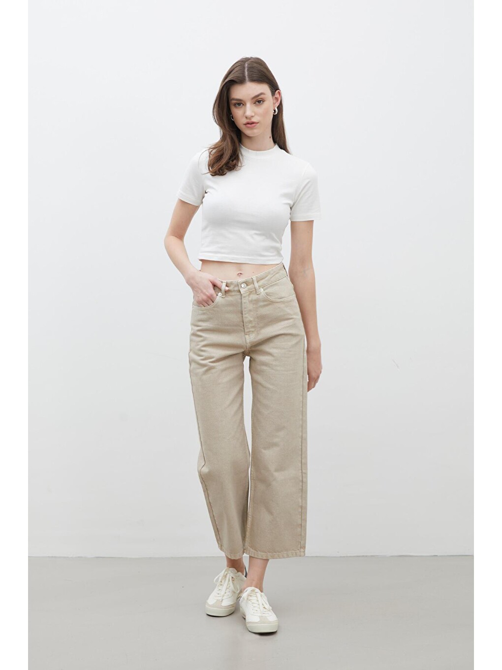 1975 Hıgh-Rıse Straight Fit Denim Bej-1