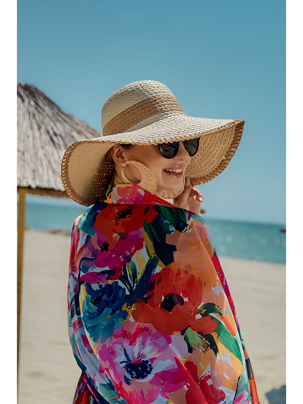 Zigzag Şerit Detaylı Hasır Plaj Şapkası RŞ-2103 Bej03-1