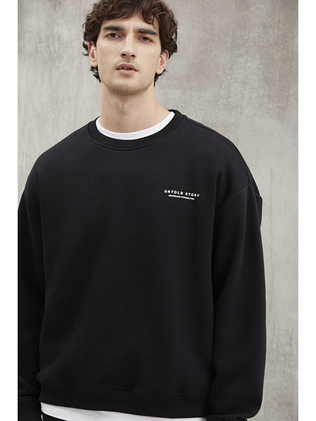 Bryan Erkek Yumuşacık Kumaşlı 3 İplik Oversize Bol Kesim Yuvarlak Yakalı Baskılı Siyah Sweatshirt-1