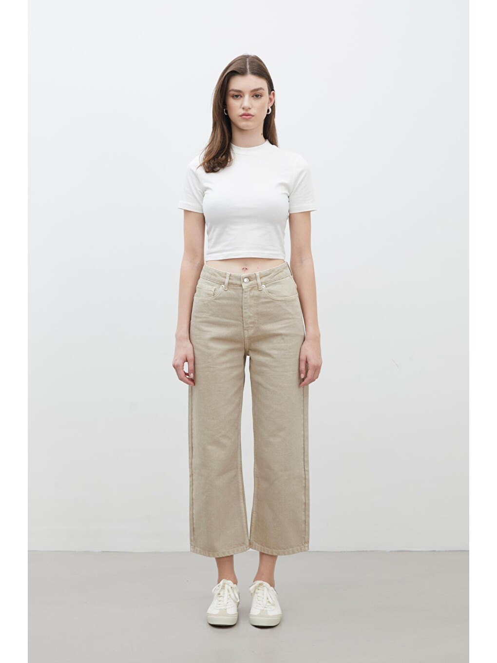 1975 Hıgh-Rıse Straight Fit Denim Bej-2