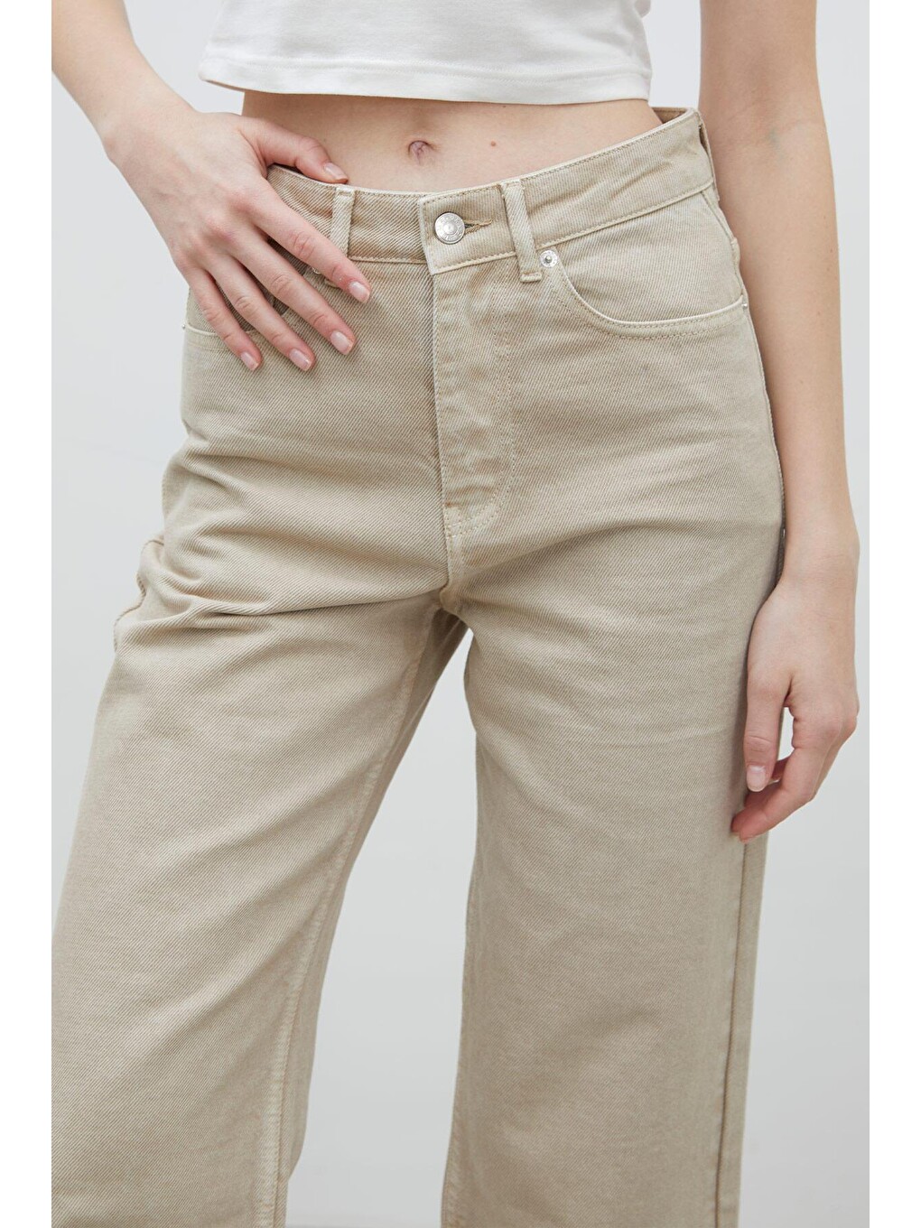 1975 Hıgh-Rıse Straight Fit Denim Bej-3